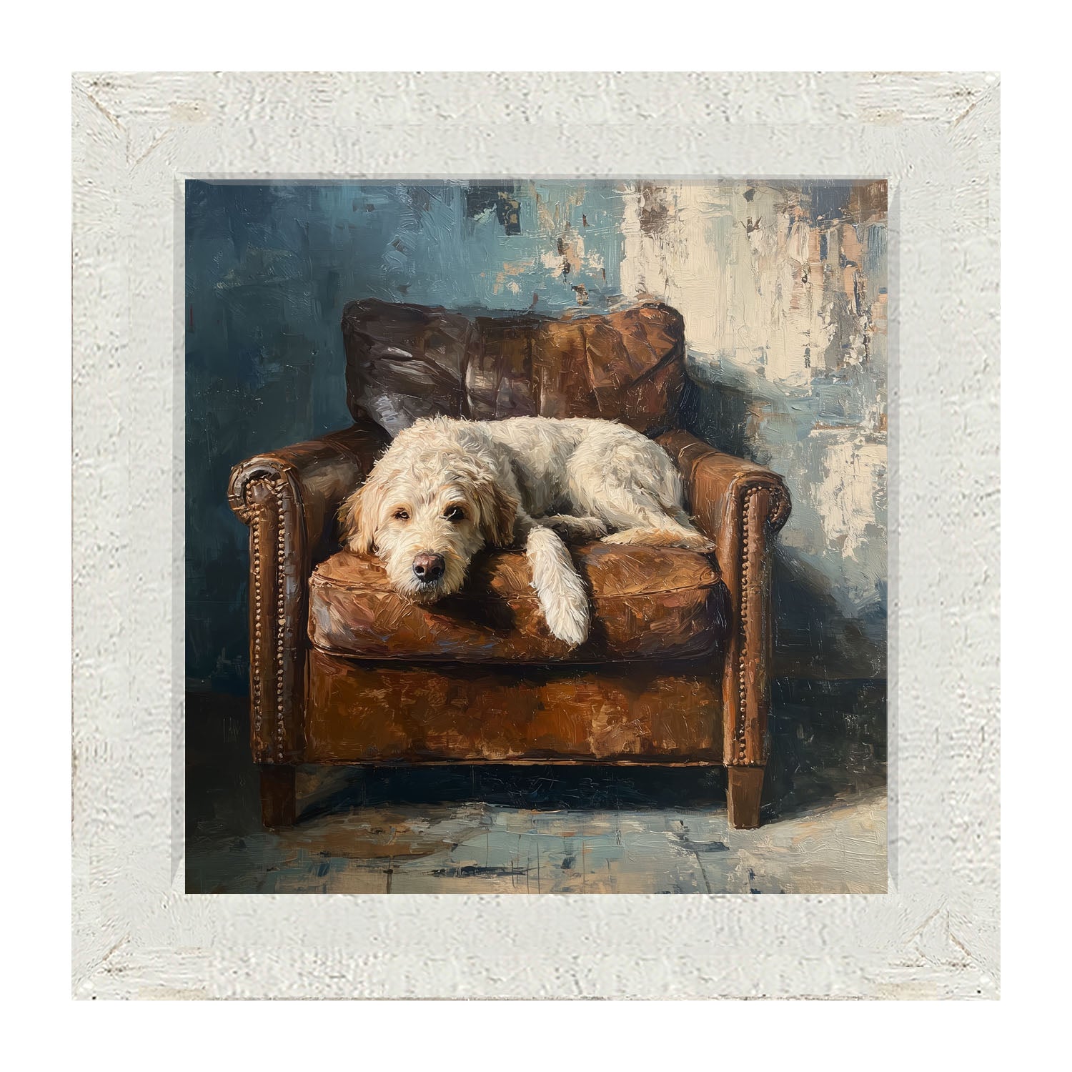 Armchair with Resting Labradoodle - Framed Art