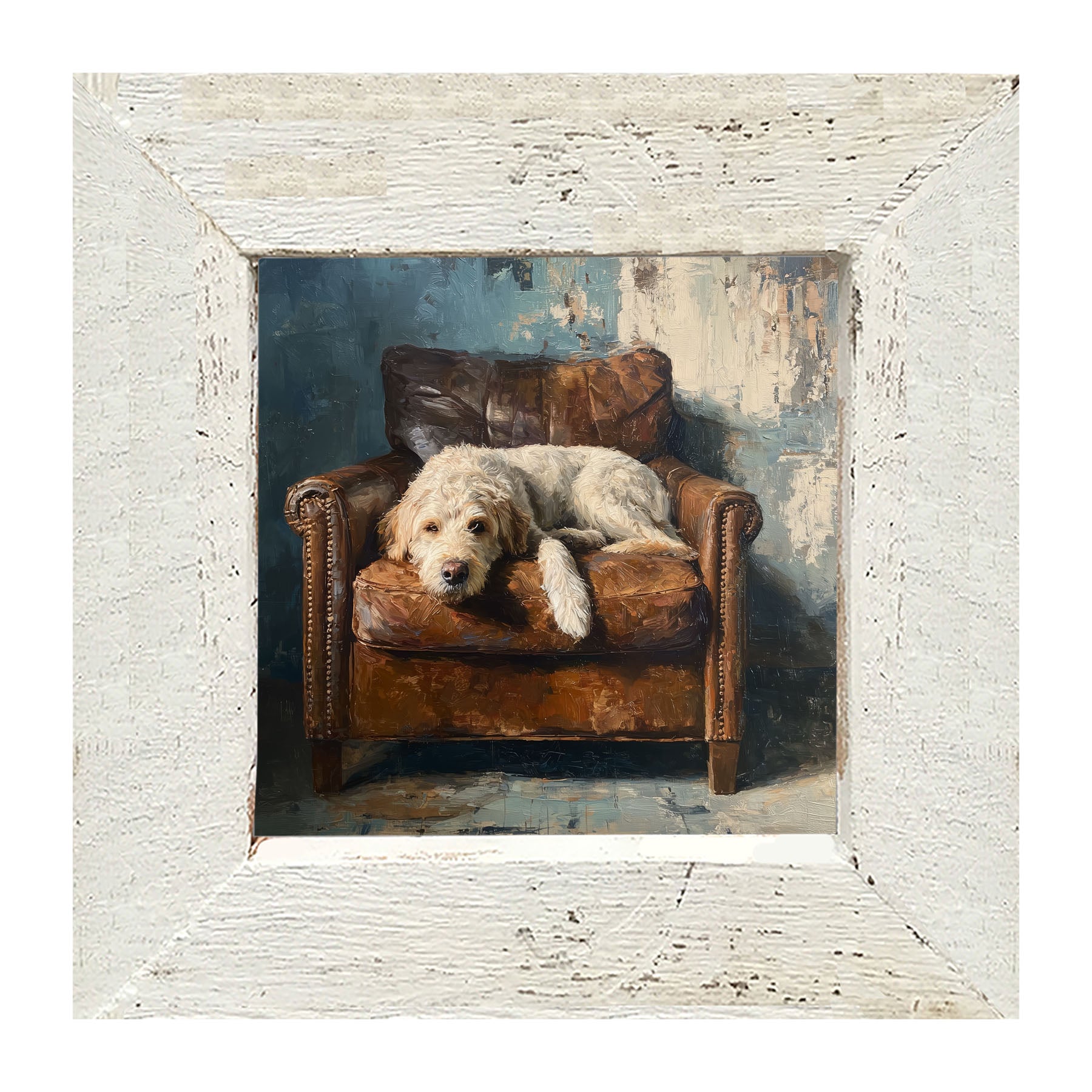 Armchair with Resting Labradoodle - Framed Art
