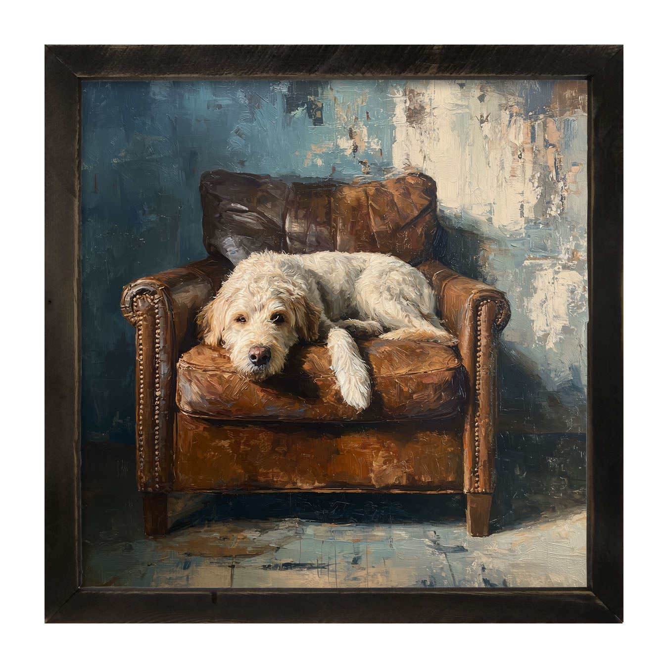 Armchair with Resting Labradoodle - Framed Art