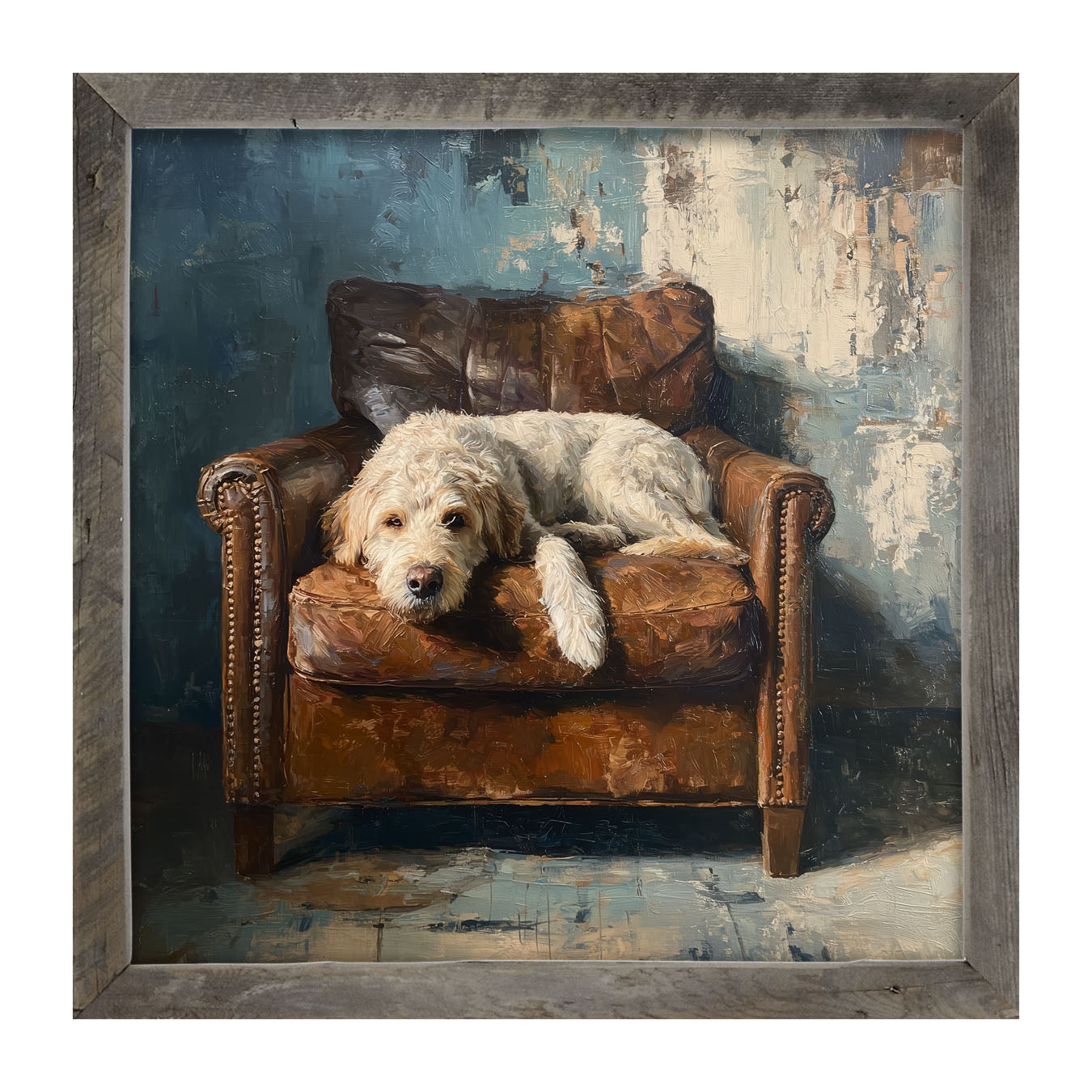 Armchair with Resting Labradoodle - Framed Art
