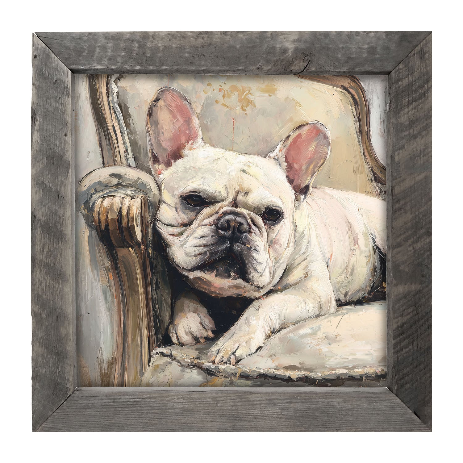 Armchair with White French Bulldog - Framed Art