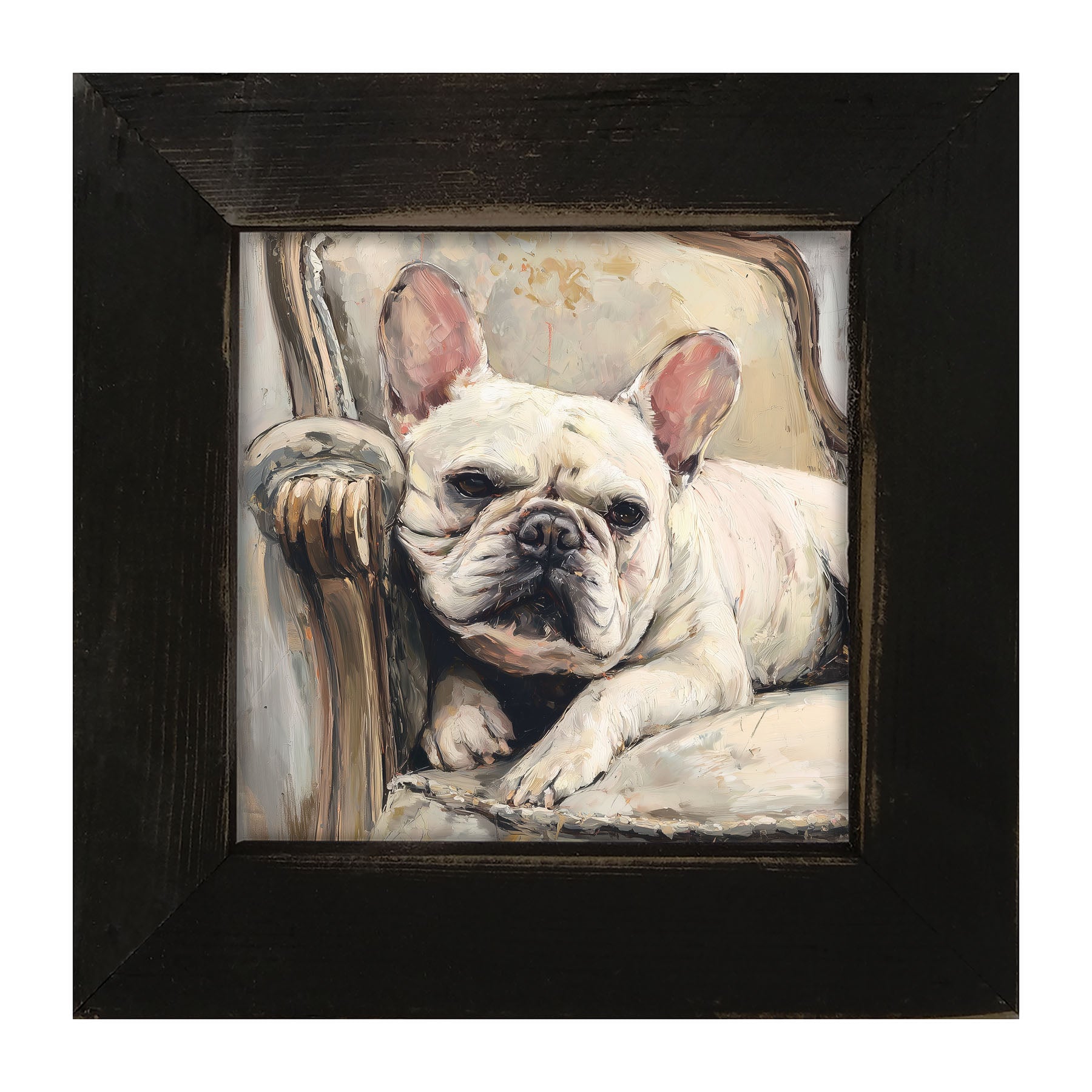 Armchair with White French Bulldog - Framed Art