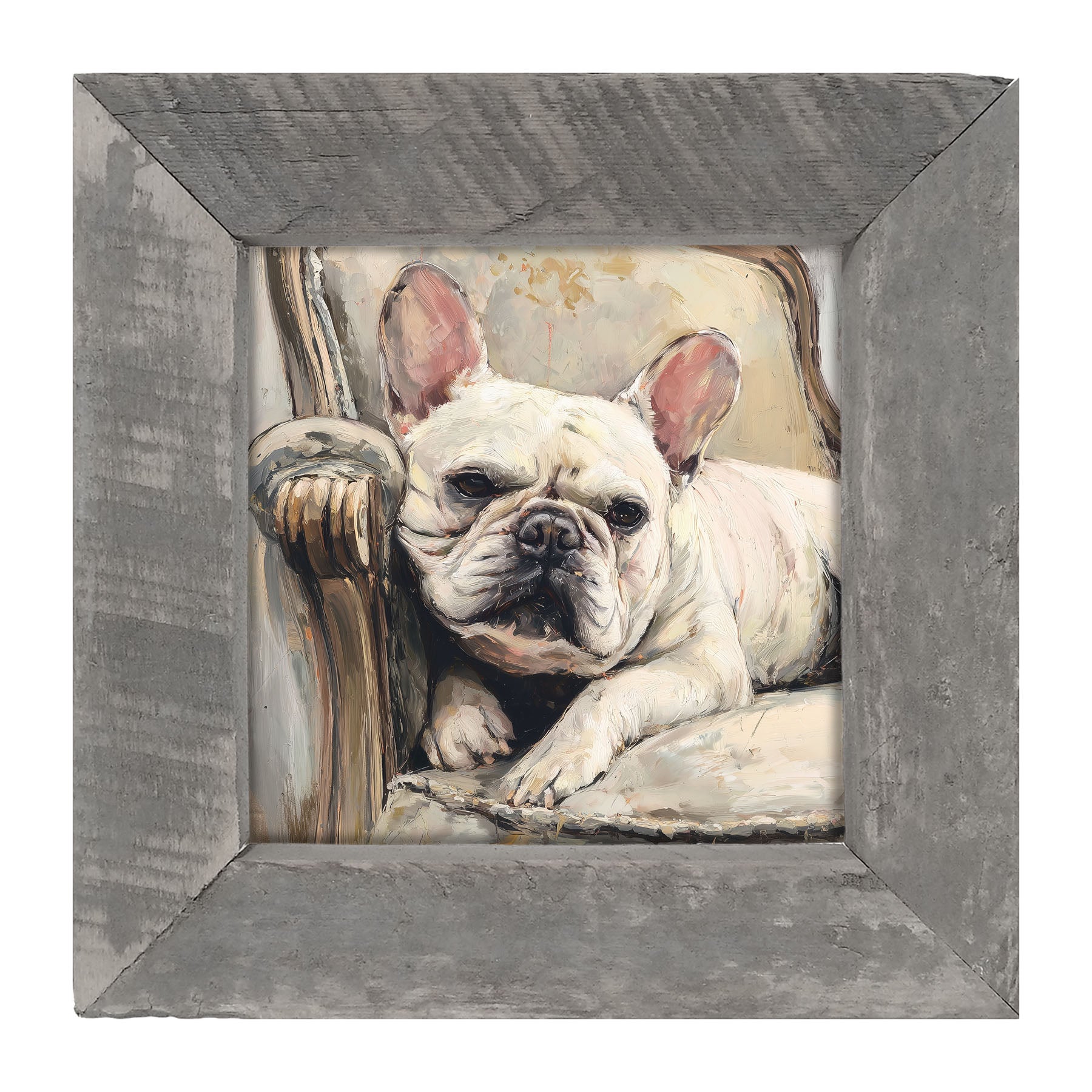 Armchair with White French Bulldog - Framed Art