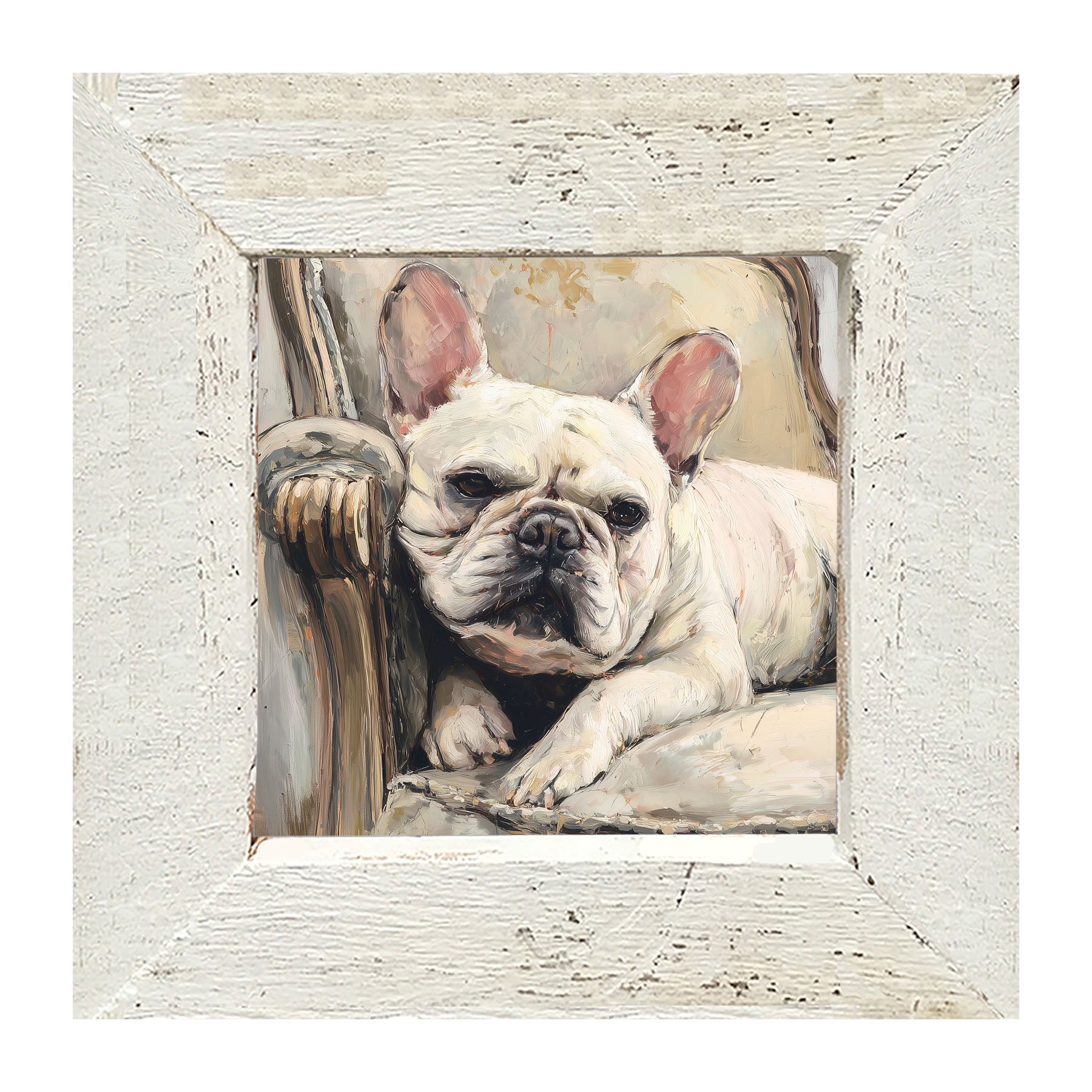 Armchair with White French Bulldog - Framed Art