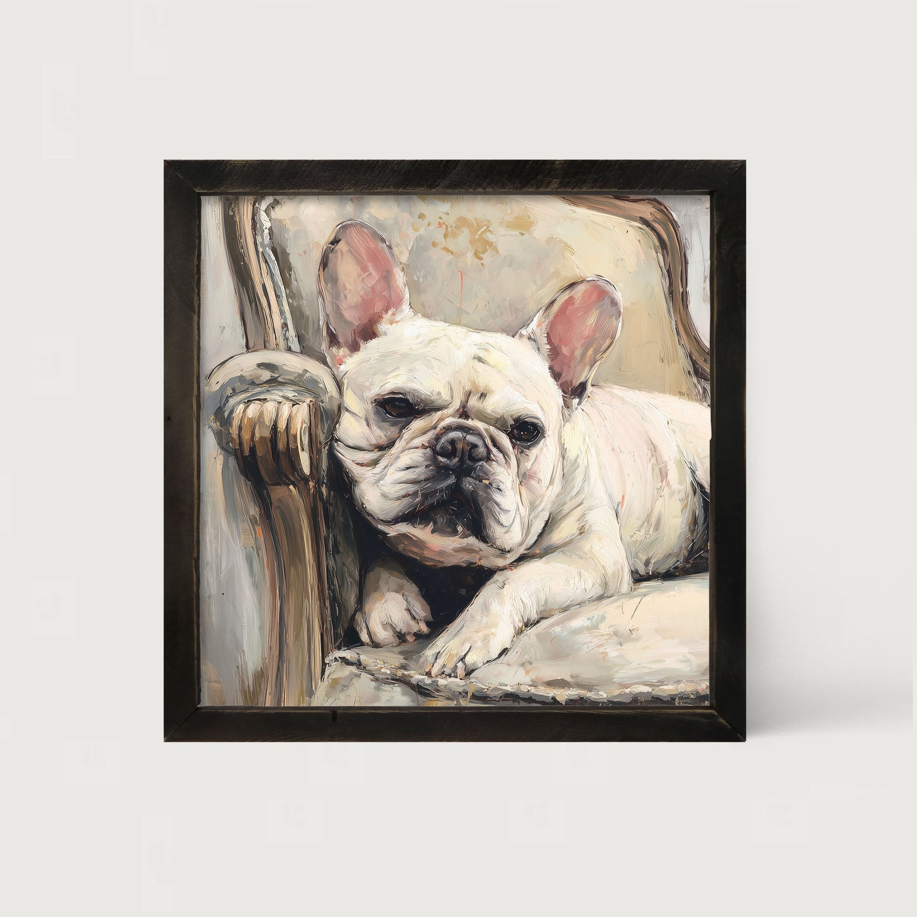 Armchair with White French Bulldog