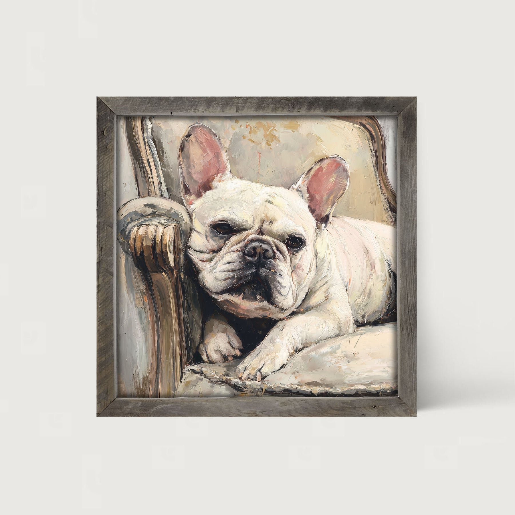 Armchair with White French Bulldog - Framed Art