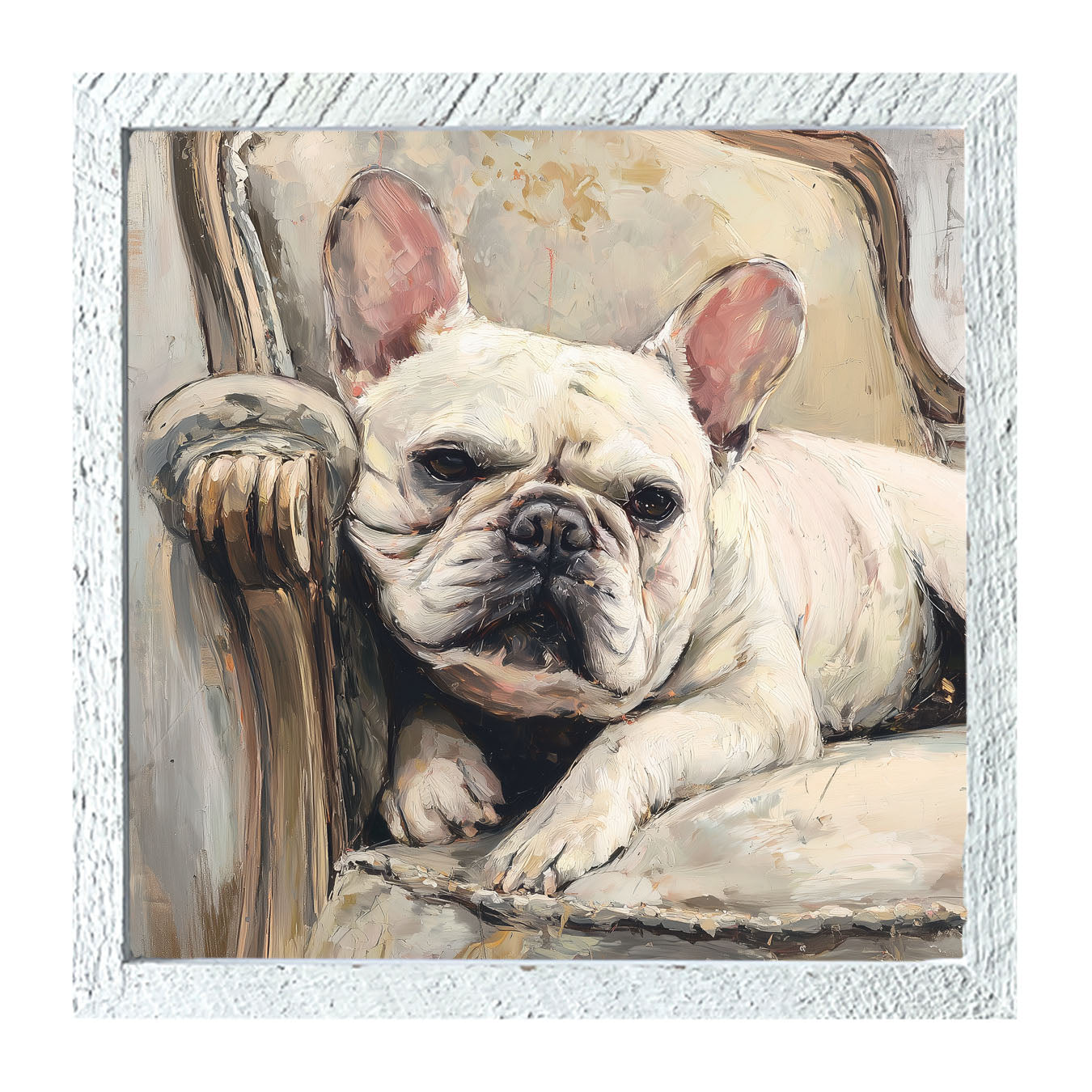 Armchair with White French Bulldog - Framed Art