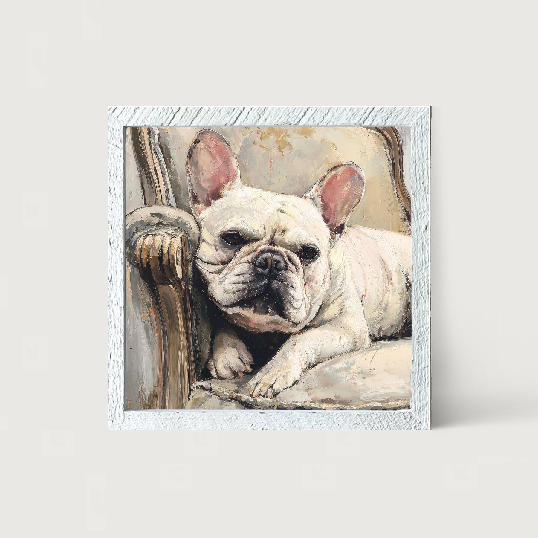 Armchair with White French Bulldog - Framed Art