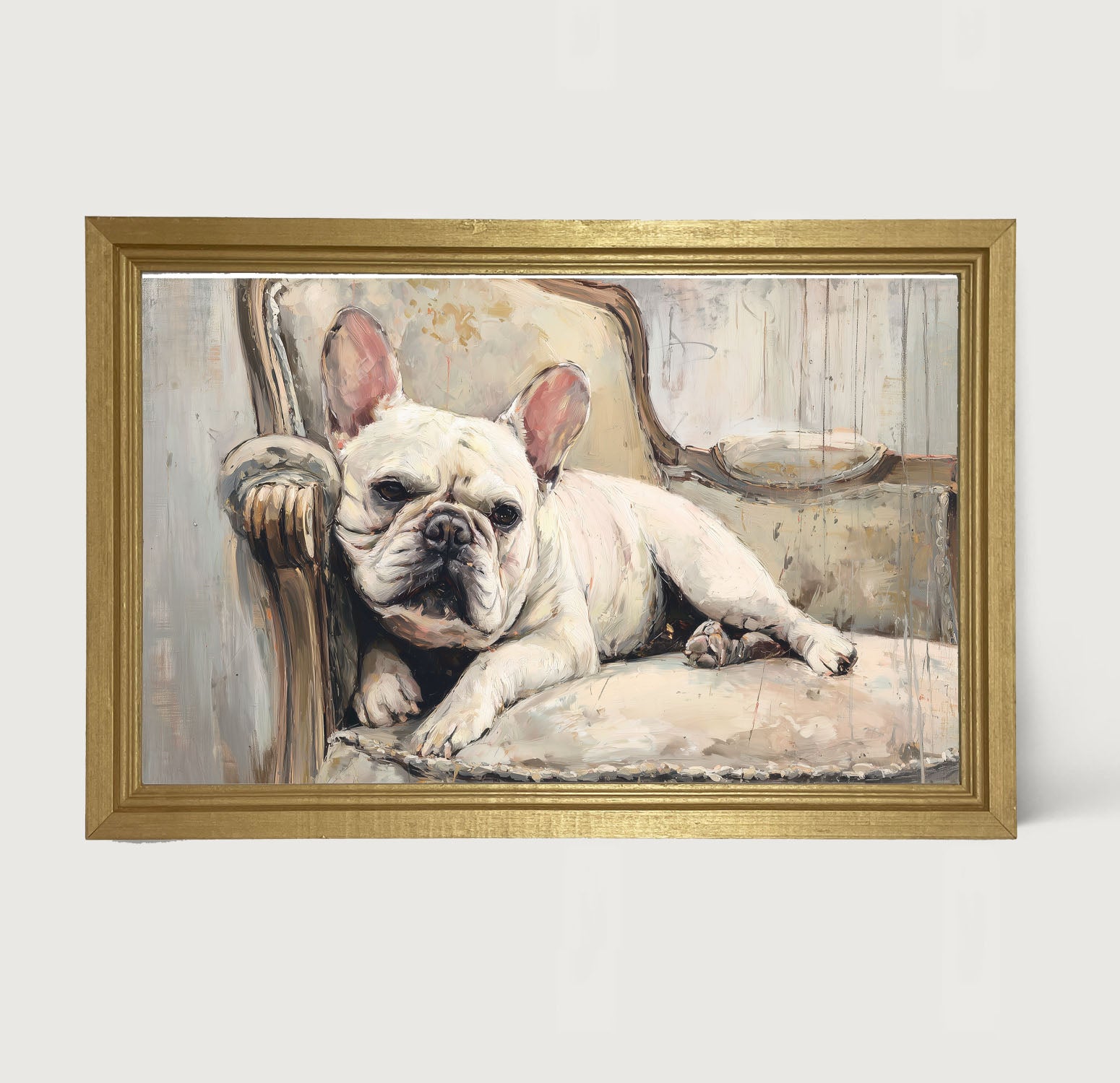 Armchair with White French Bulldog