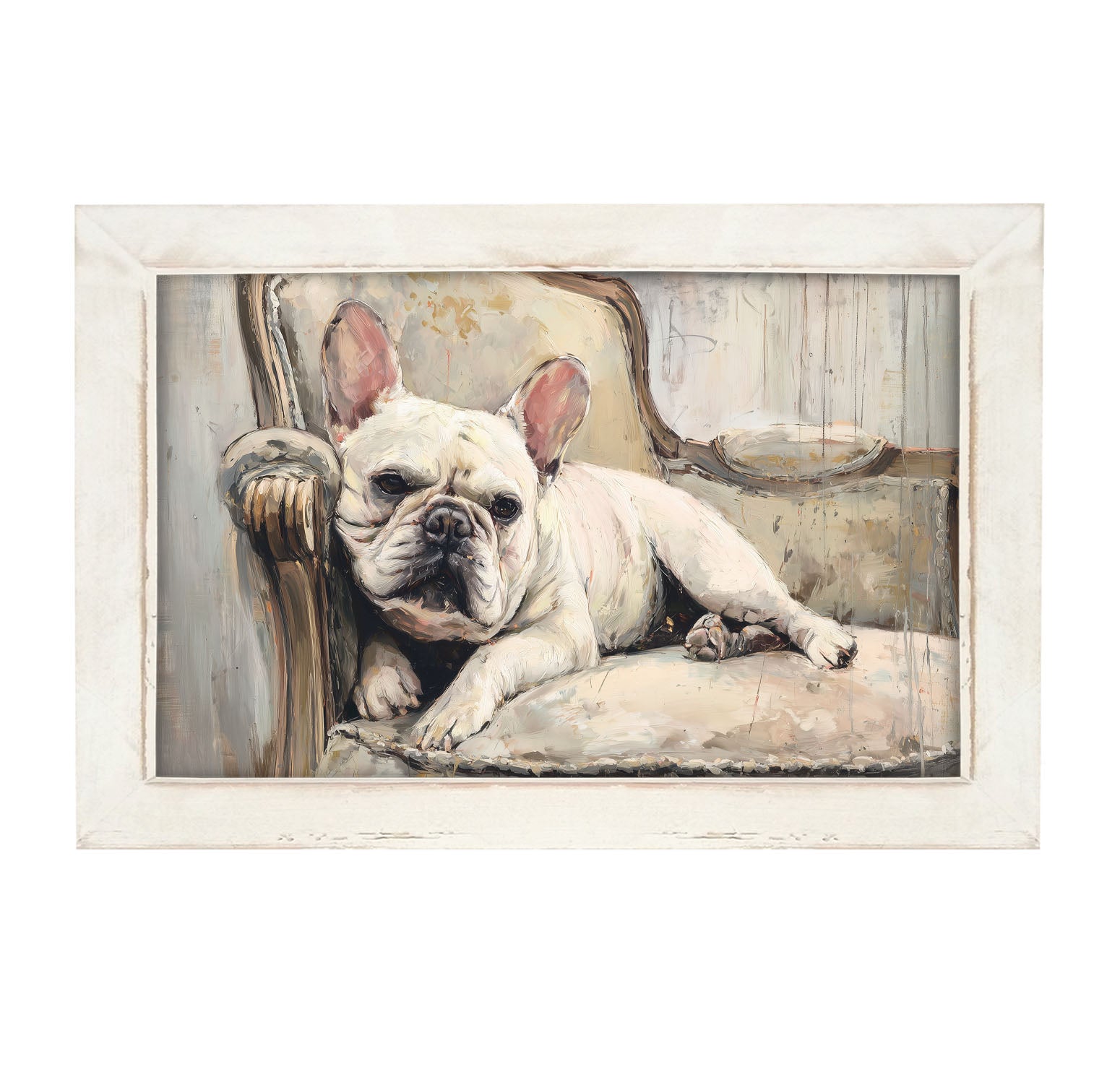 Armchair with White French Bulldog - Framed Art