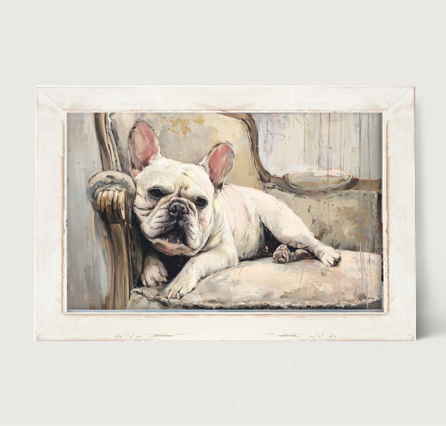 Armchair with White French Bulldog