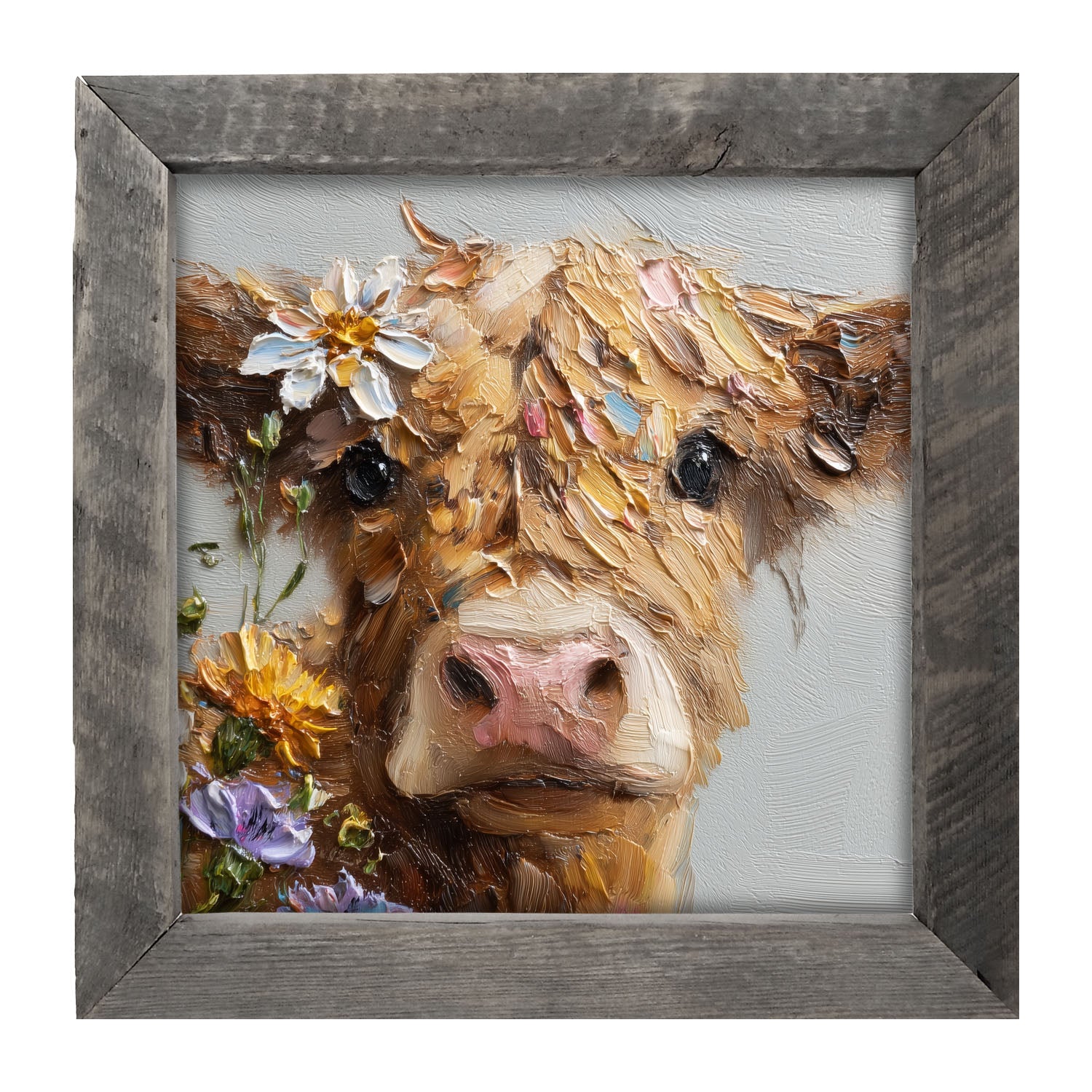 Spring Season Brown Cow - Framed Art