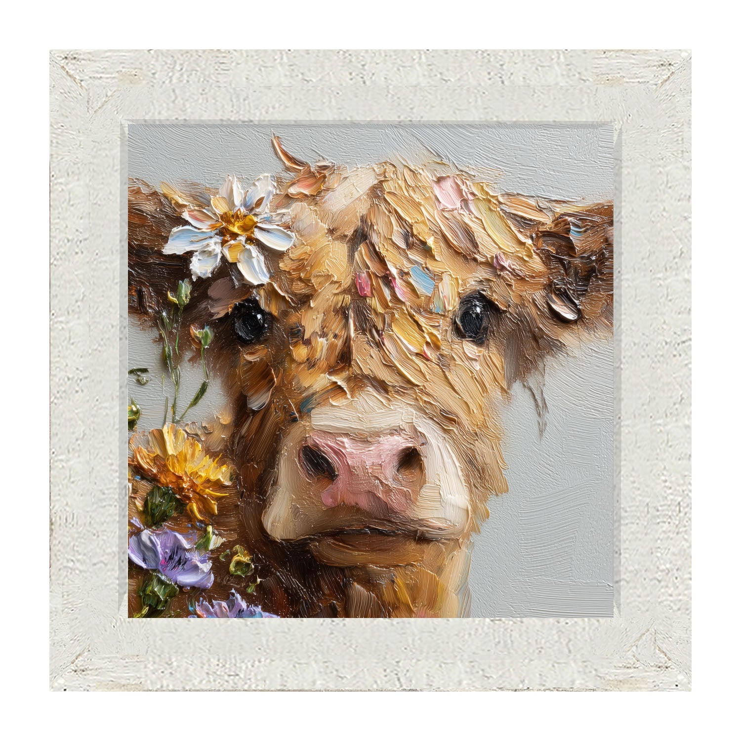 Spring Season Brown Cow - Framed Art