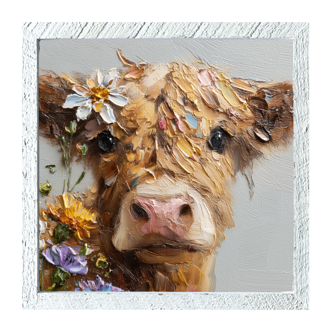 Spring Season Brown Cow - Framed Art