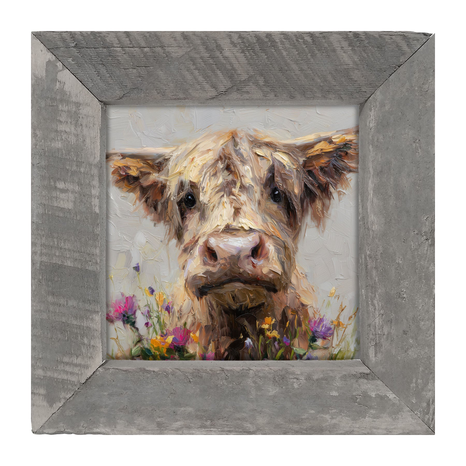 Spring Season Highland Cow with Flowers - Framed Art