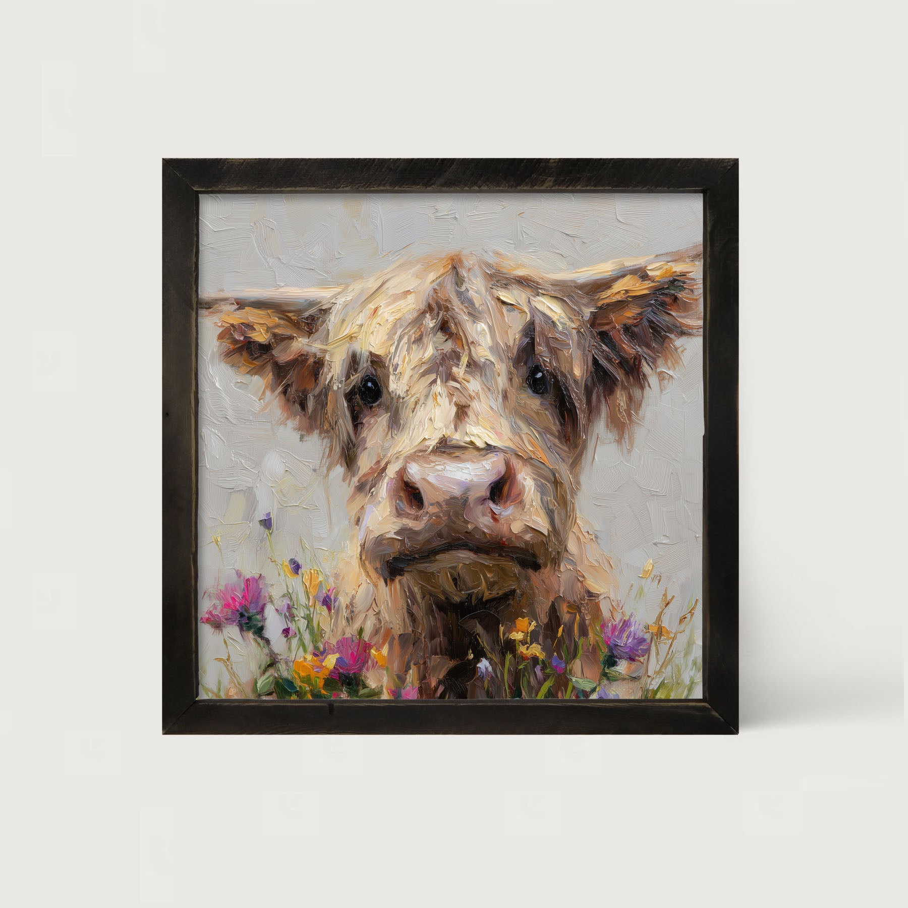 Spring Season Highland Cow with Flowers