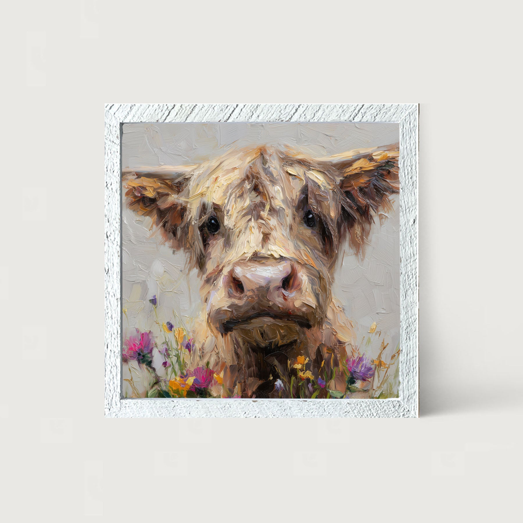 Spring Season Highland Cow with Flowers