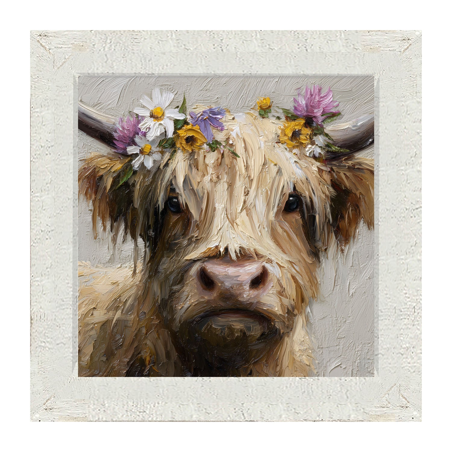 Spring Season Cow with Flowers in Hair - Framed Art