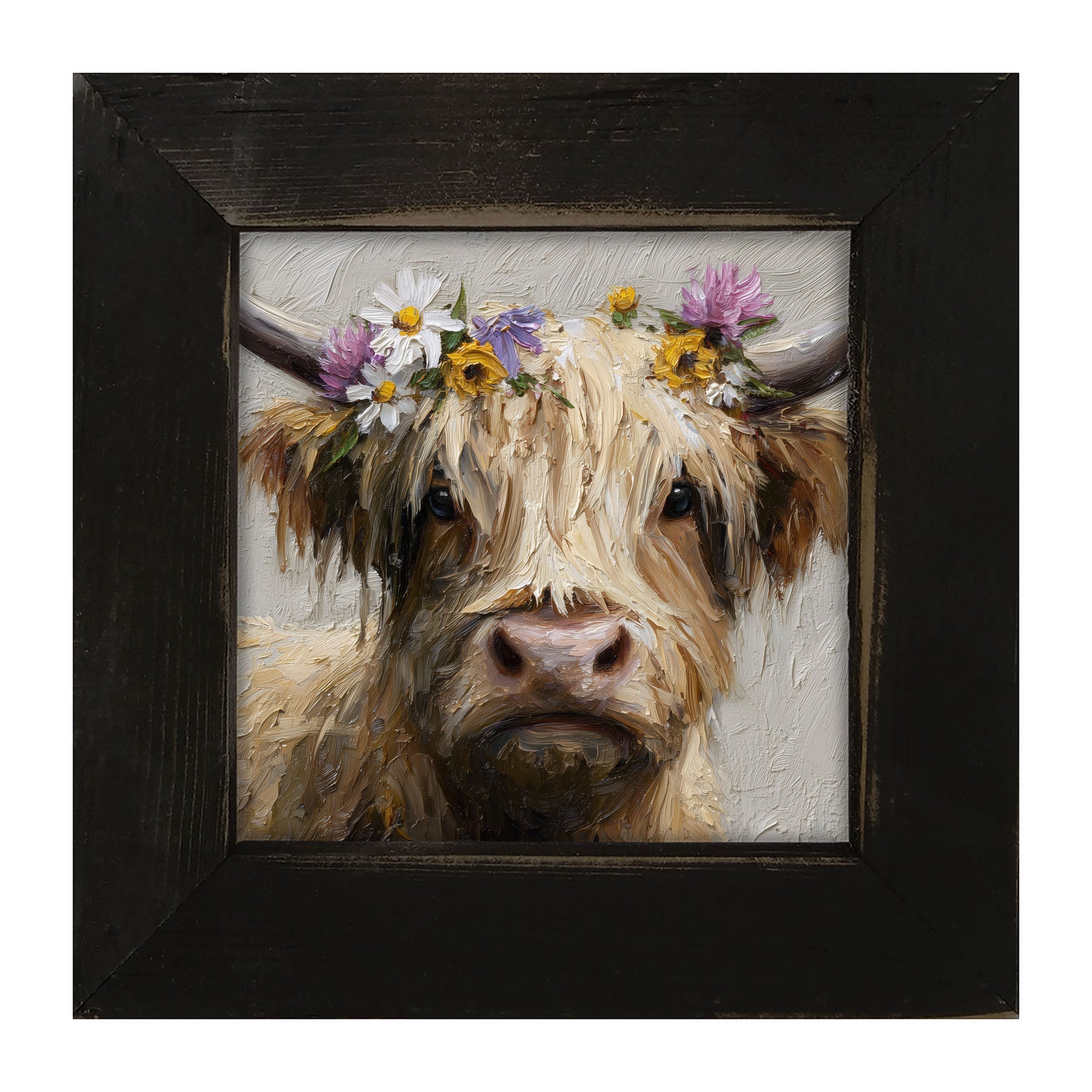 Spring Season Cow with Flowers in Hair - Framed Art