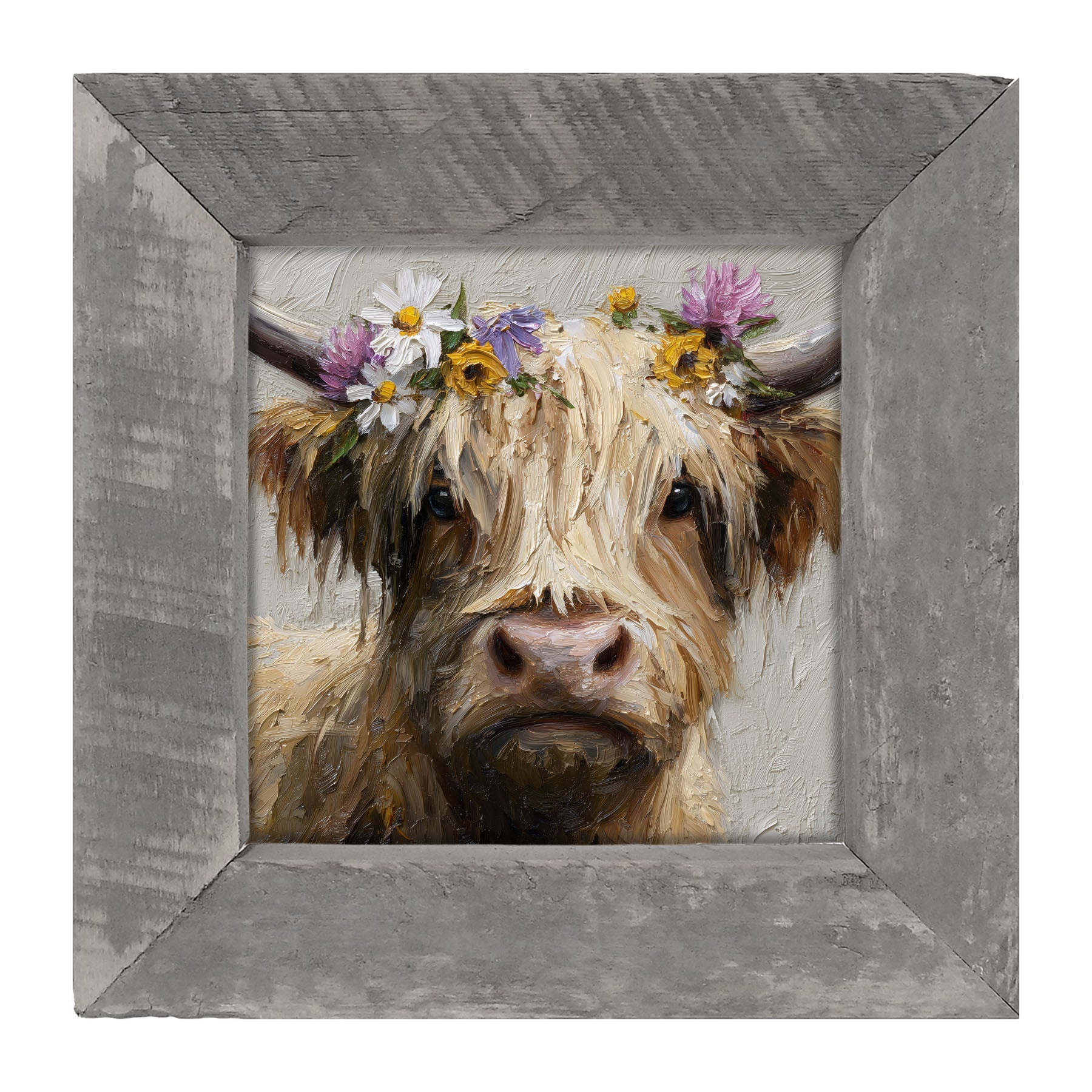 Spring Season Cow with Flowers in Hair - Framed Art