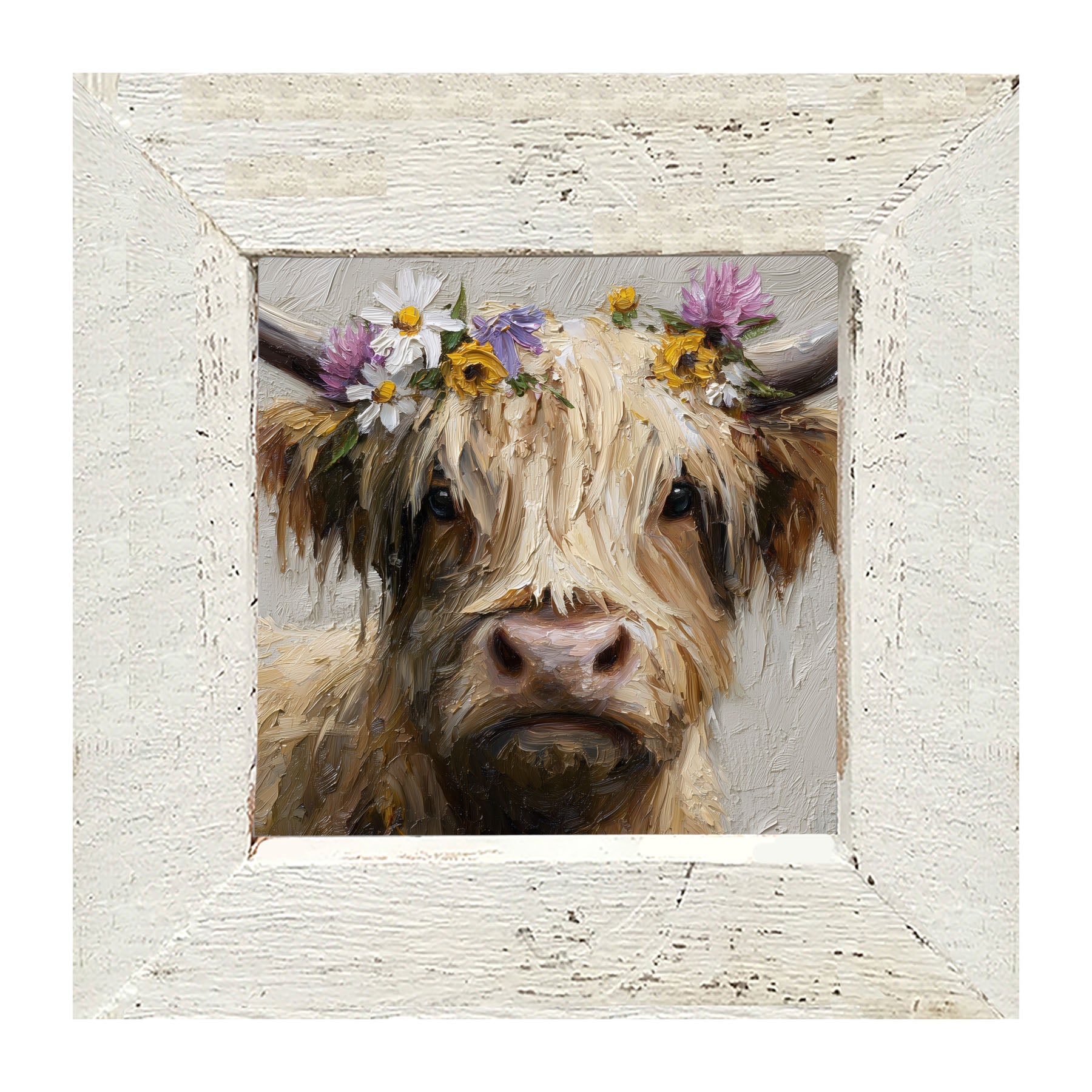 Spring Season Cow with Flowers in Hair - Framed Art