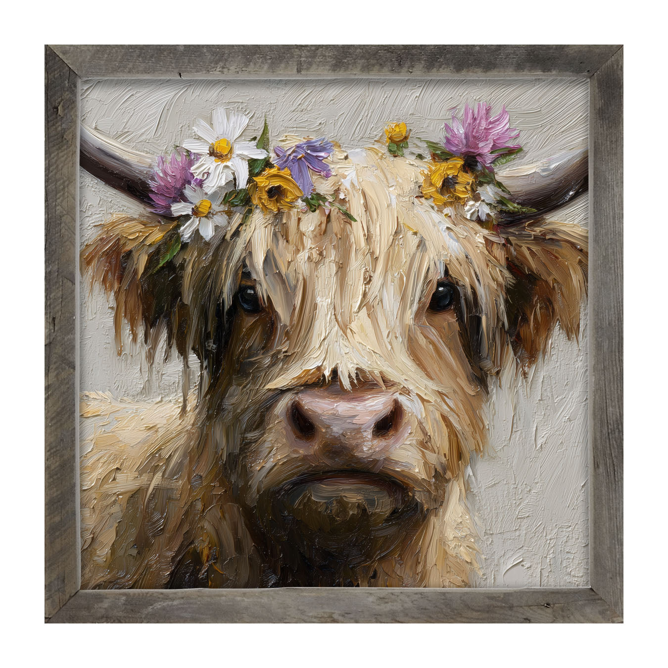 Spring Season Cow with Flowers in Hair - Framed Art