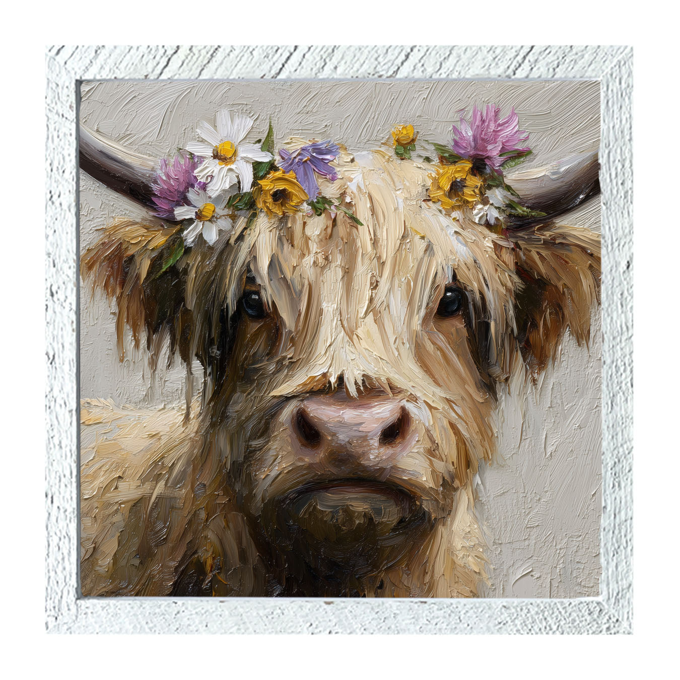 Spring Season Cow with Flowers in Hair - Framed Art