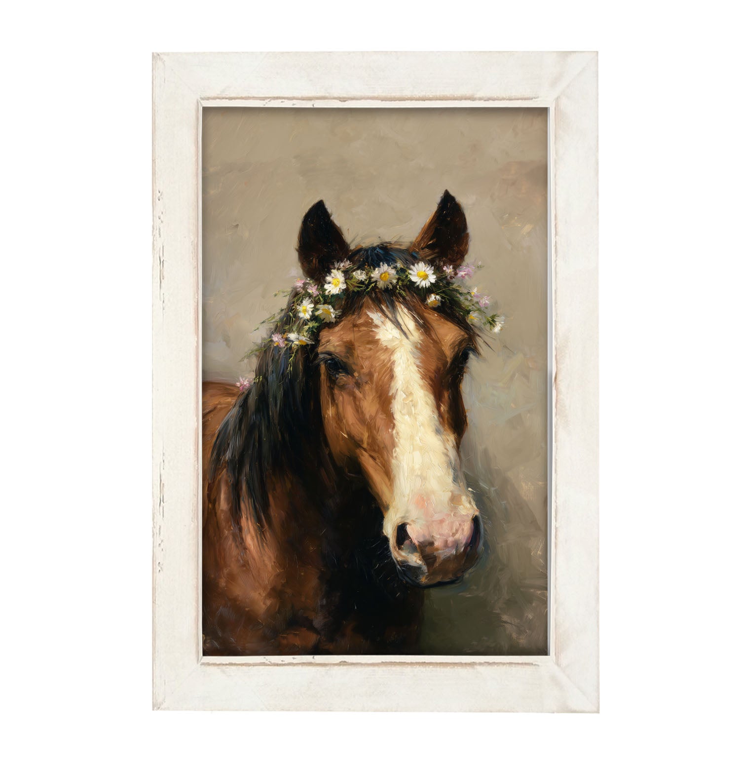 Horse with Flowery Mane - Framed Art