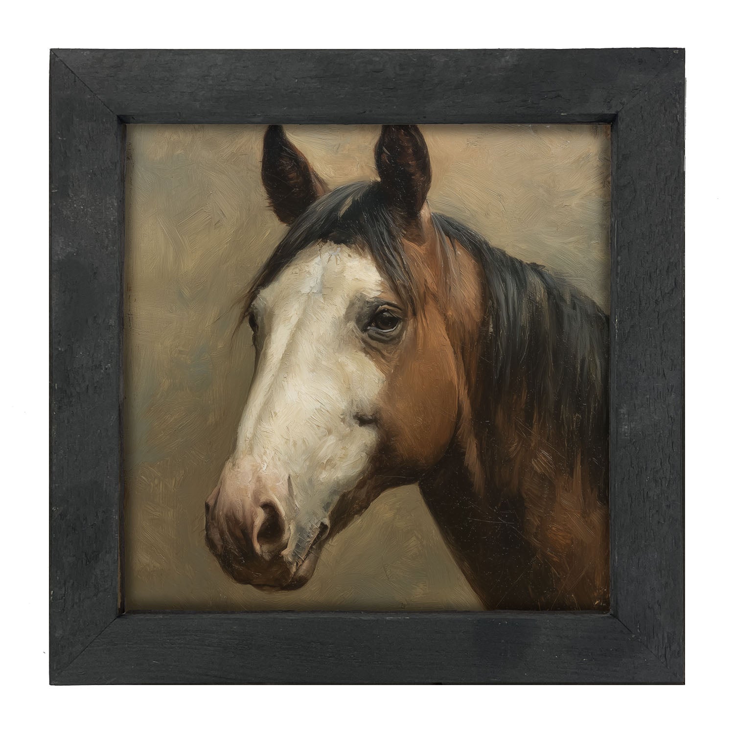 Portrait of a Brown and White Horse - Framed Art