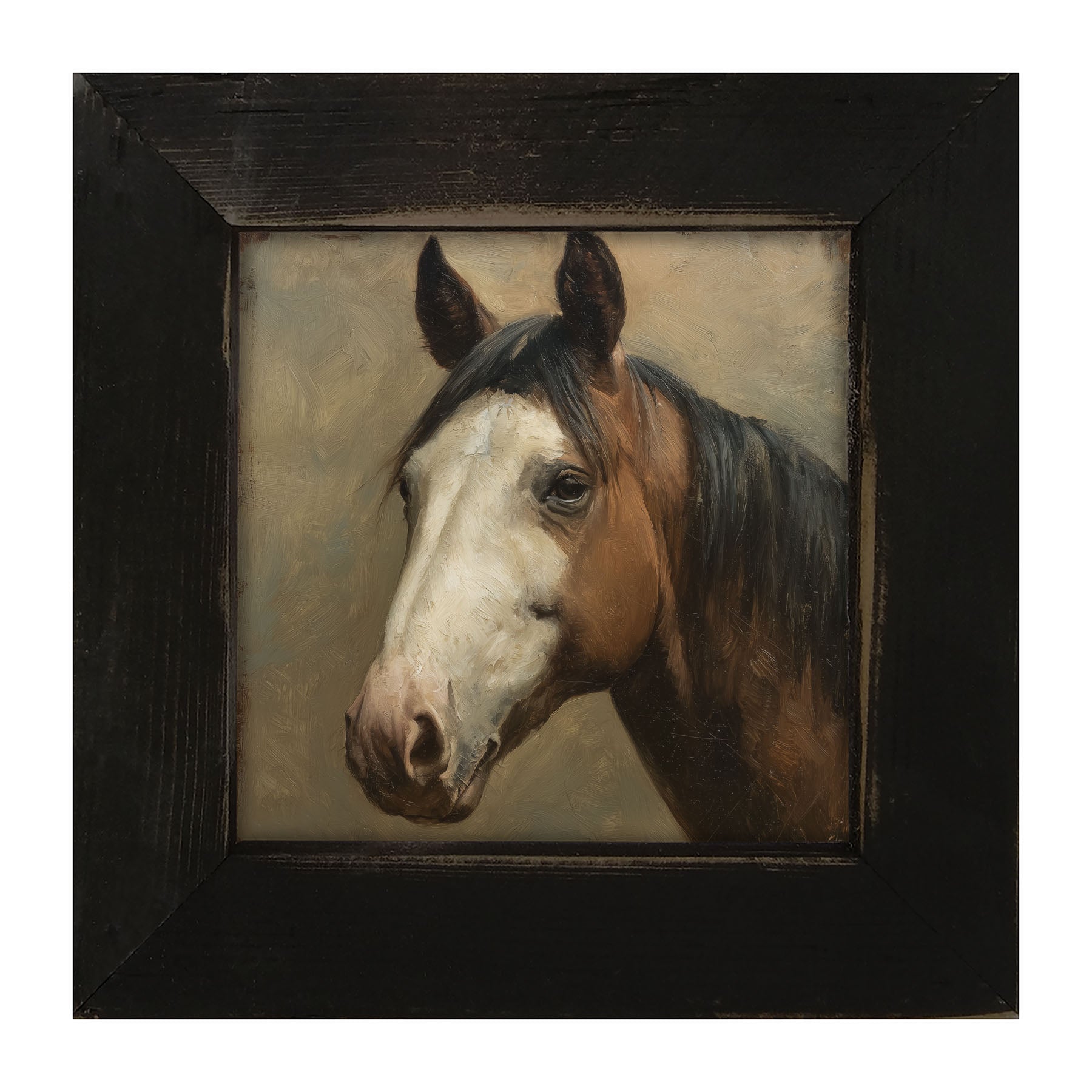 Portrait of a Brown and White Horse - Framed Art