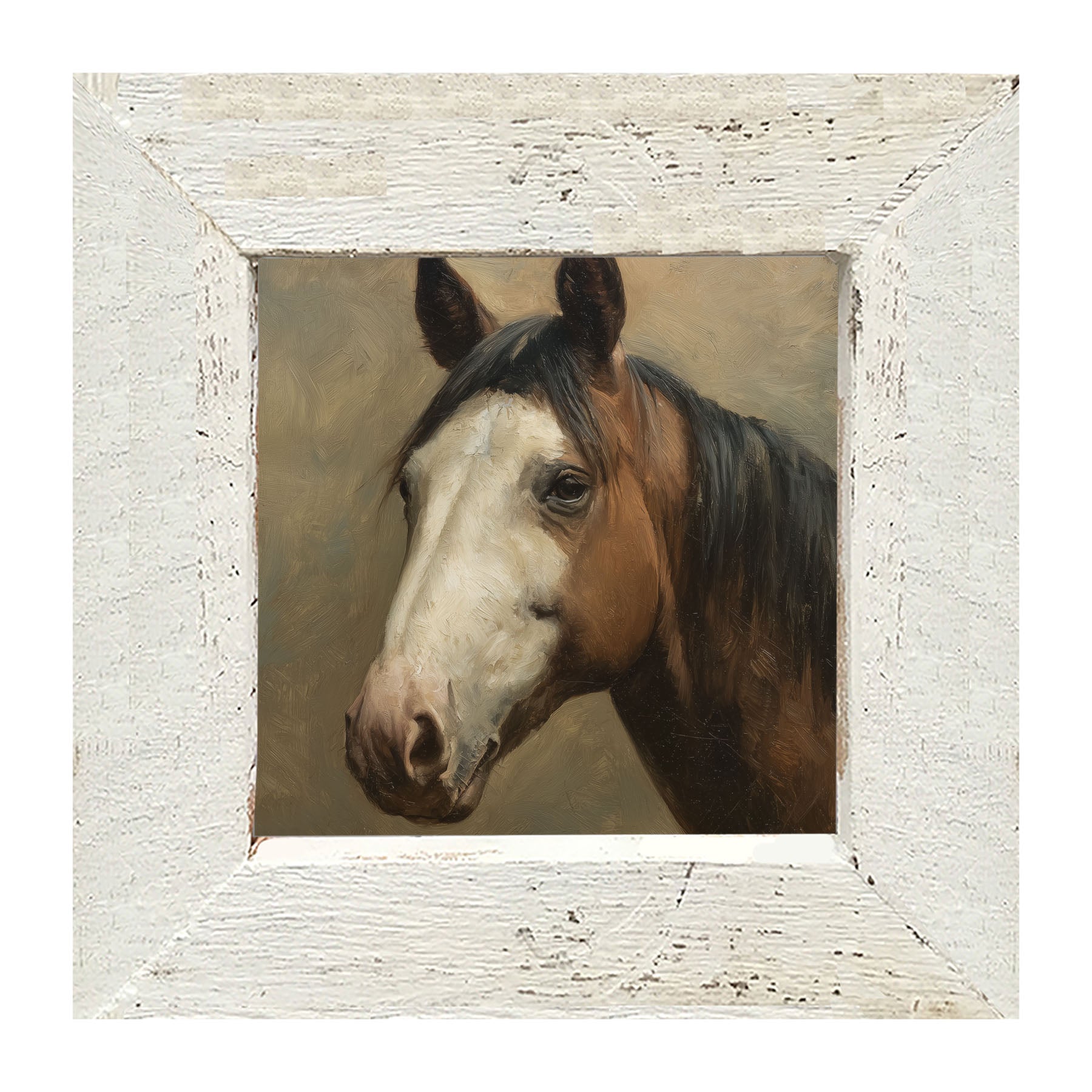 Portrait of a Brown and White Horse - Framed Art