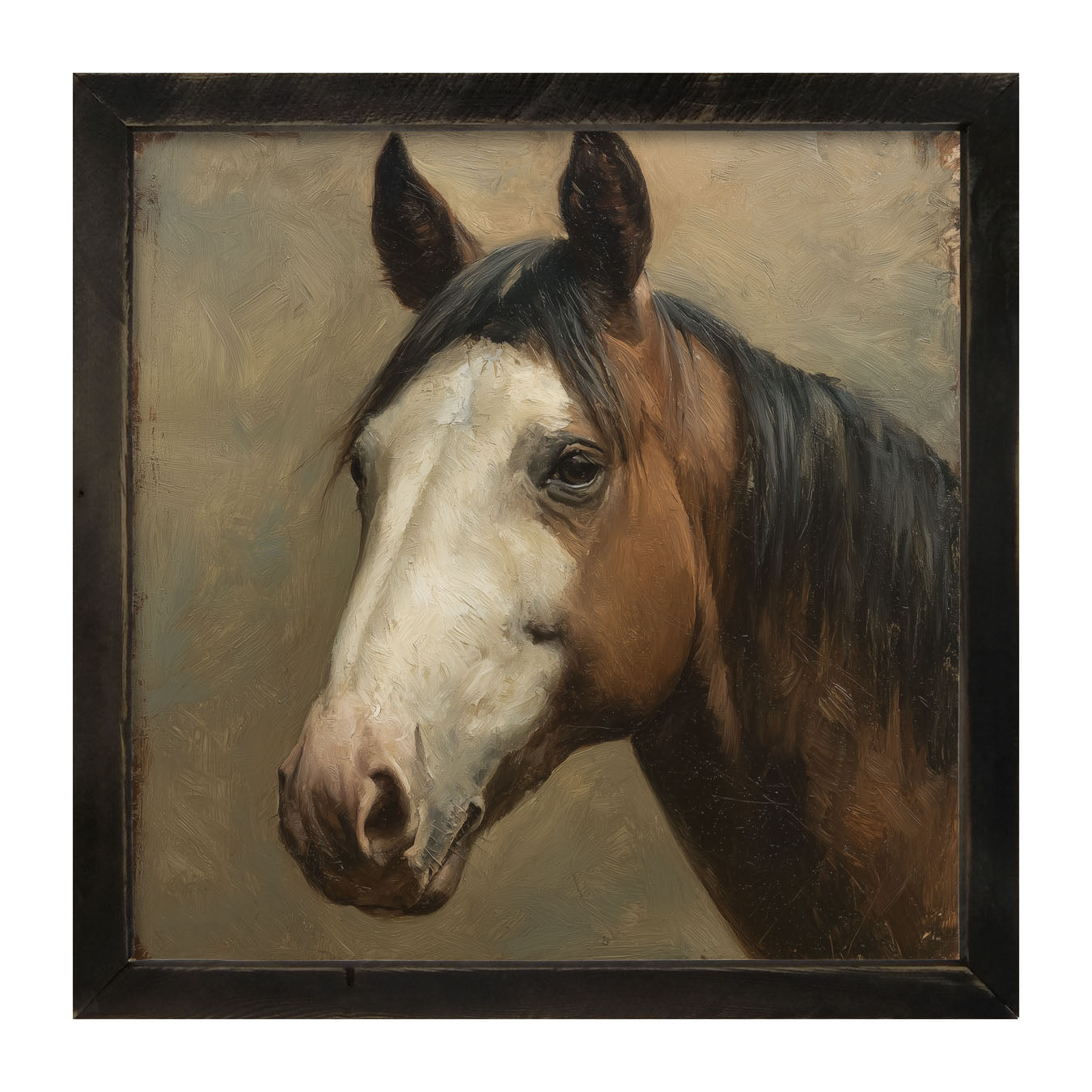 Portrait of a Brown and White Horse - Framed Art
