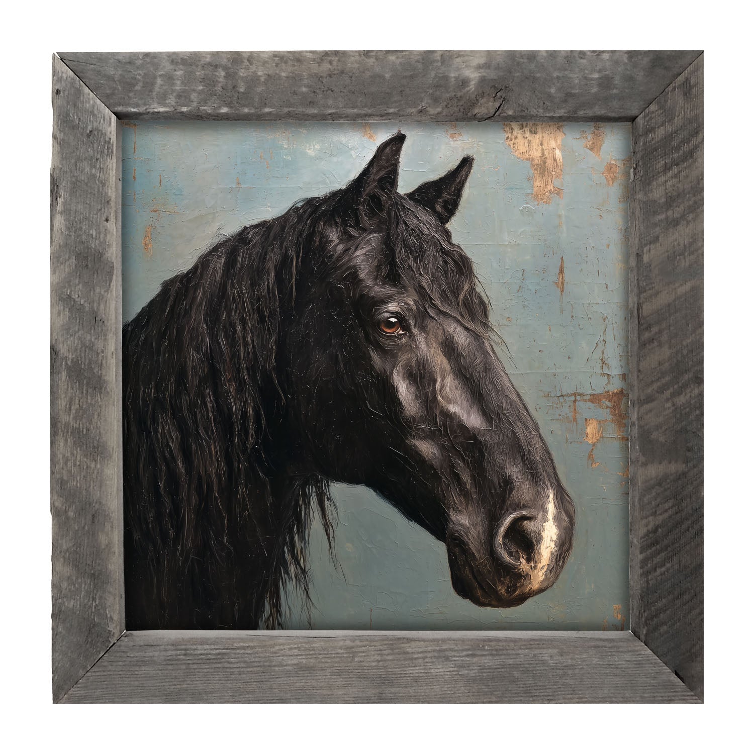 Portrait of a Black Horse - Framed Art