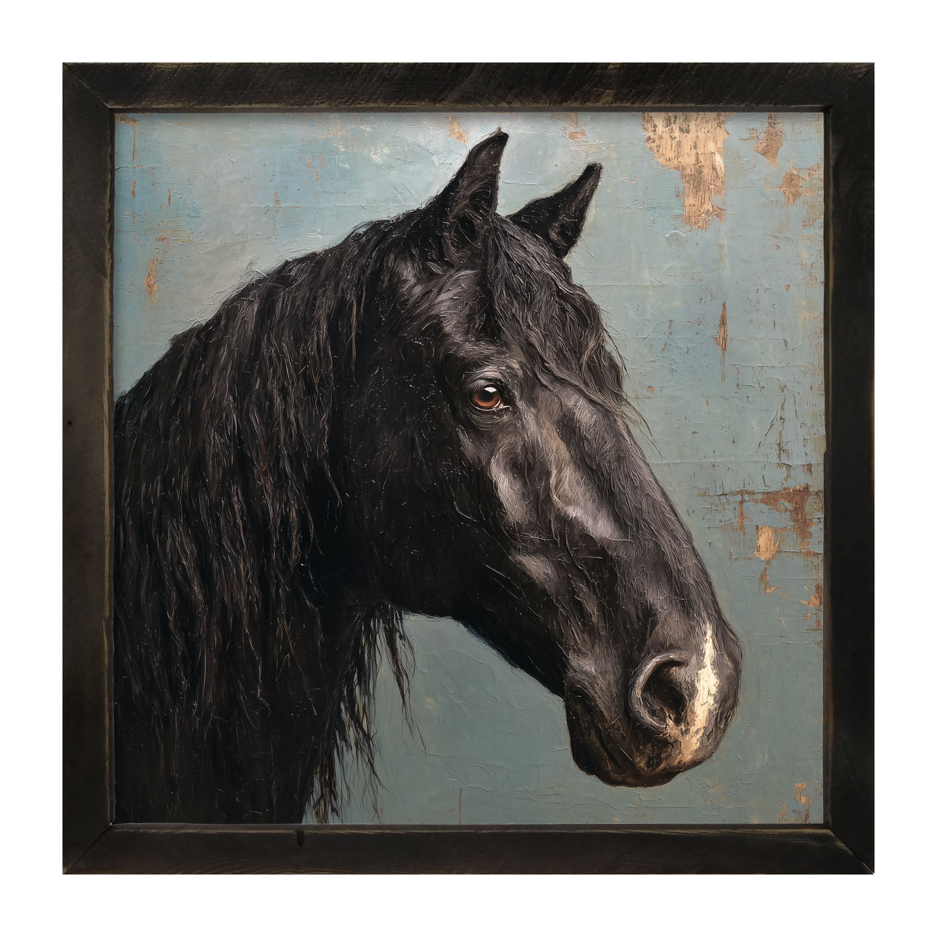 Portrait of a Black Horse - Framed Art