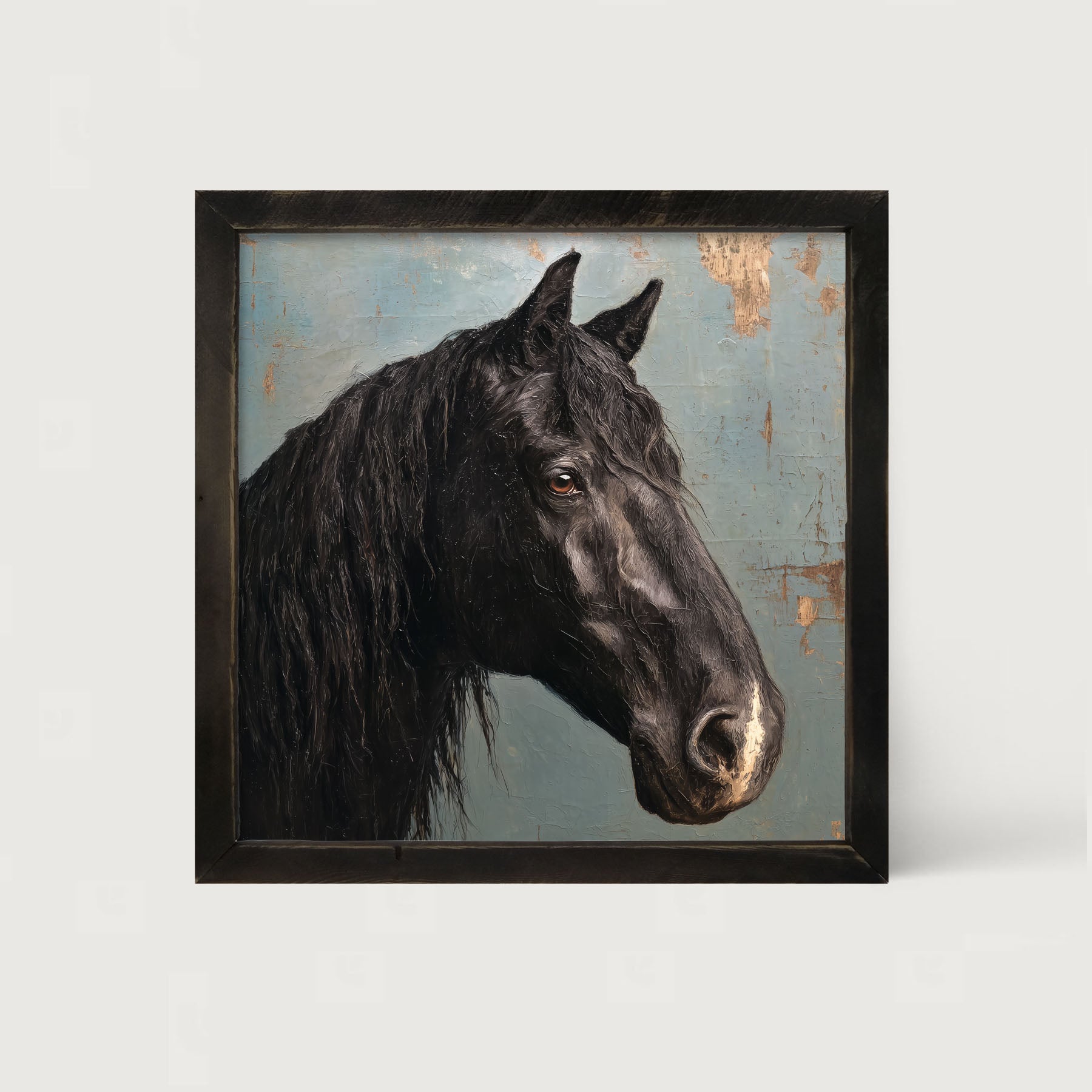 Portrait of a Black Horse - Framed Art