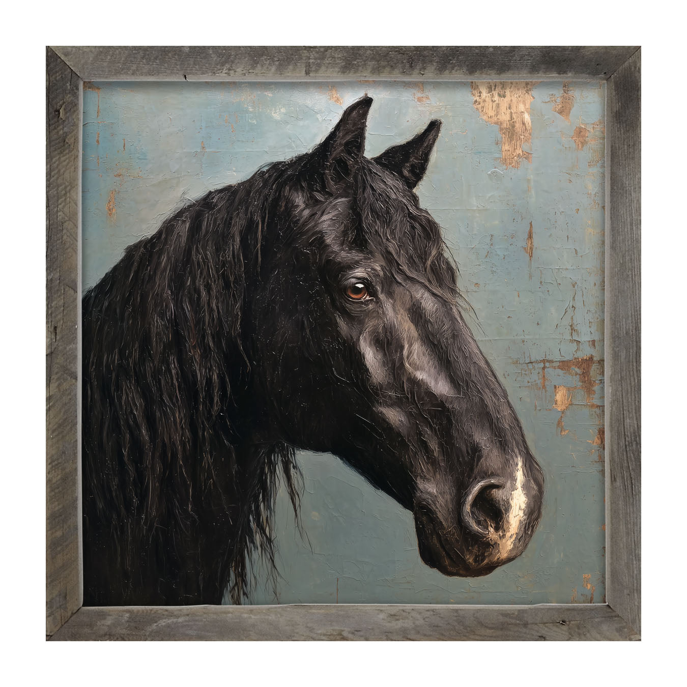Portrait of a Black Horse - Framed Art
