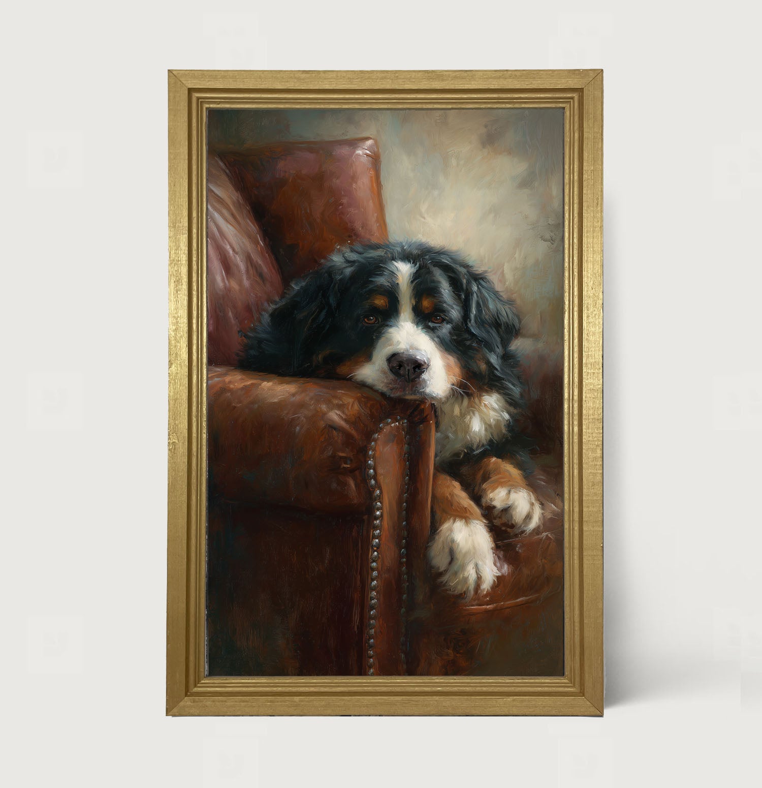 Armchair with Bernese Mountain Dog - Framed Art