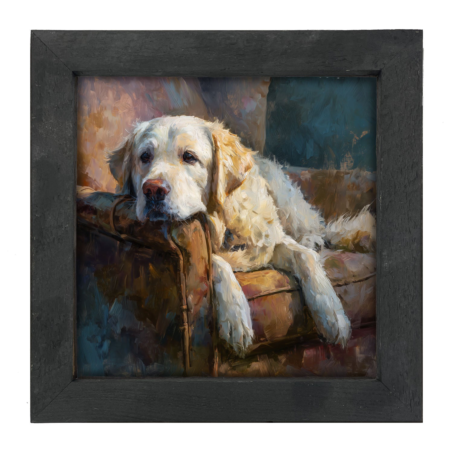 Armchair with Resting Golden Retriever - Framed Art
