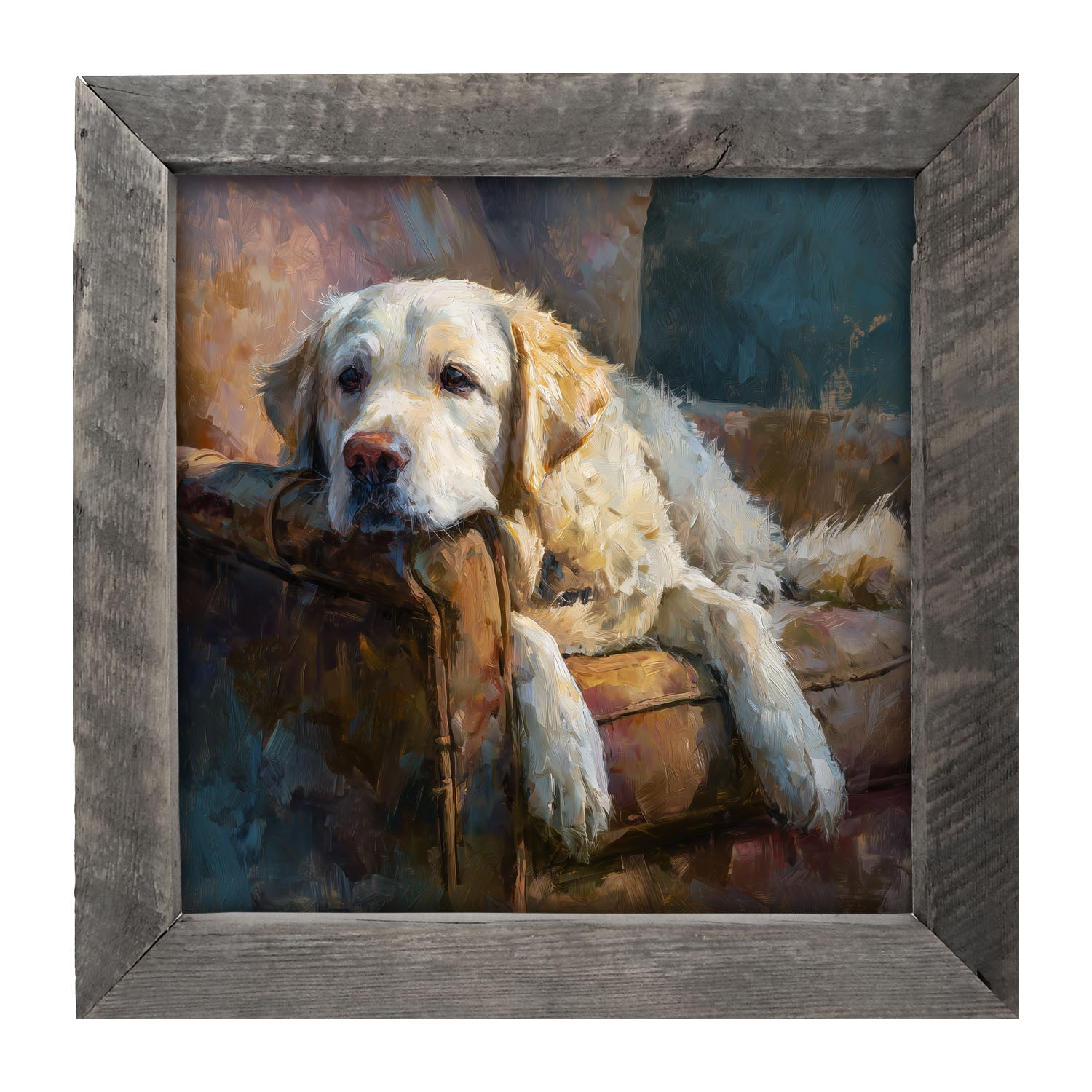 Armchair with Resting Golden Retriever - Framed Art