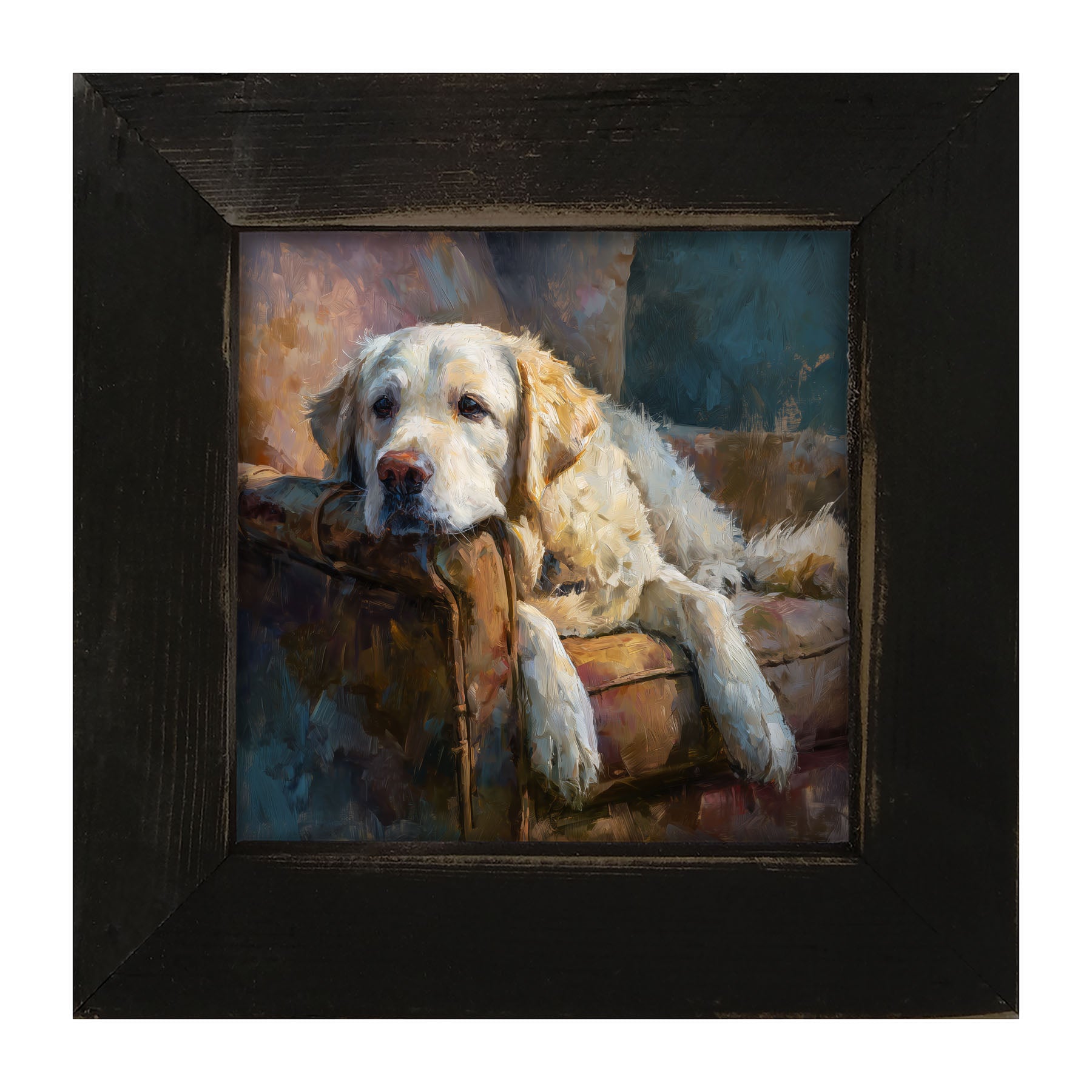 Armchair with Resting Golden Retriever - Framed Art