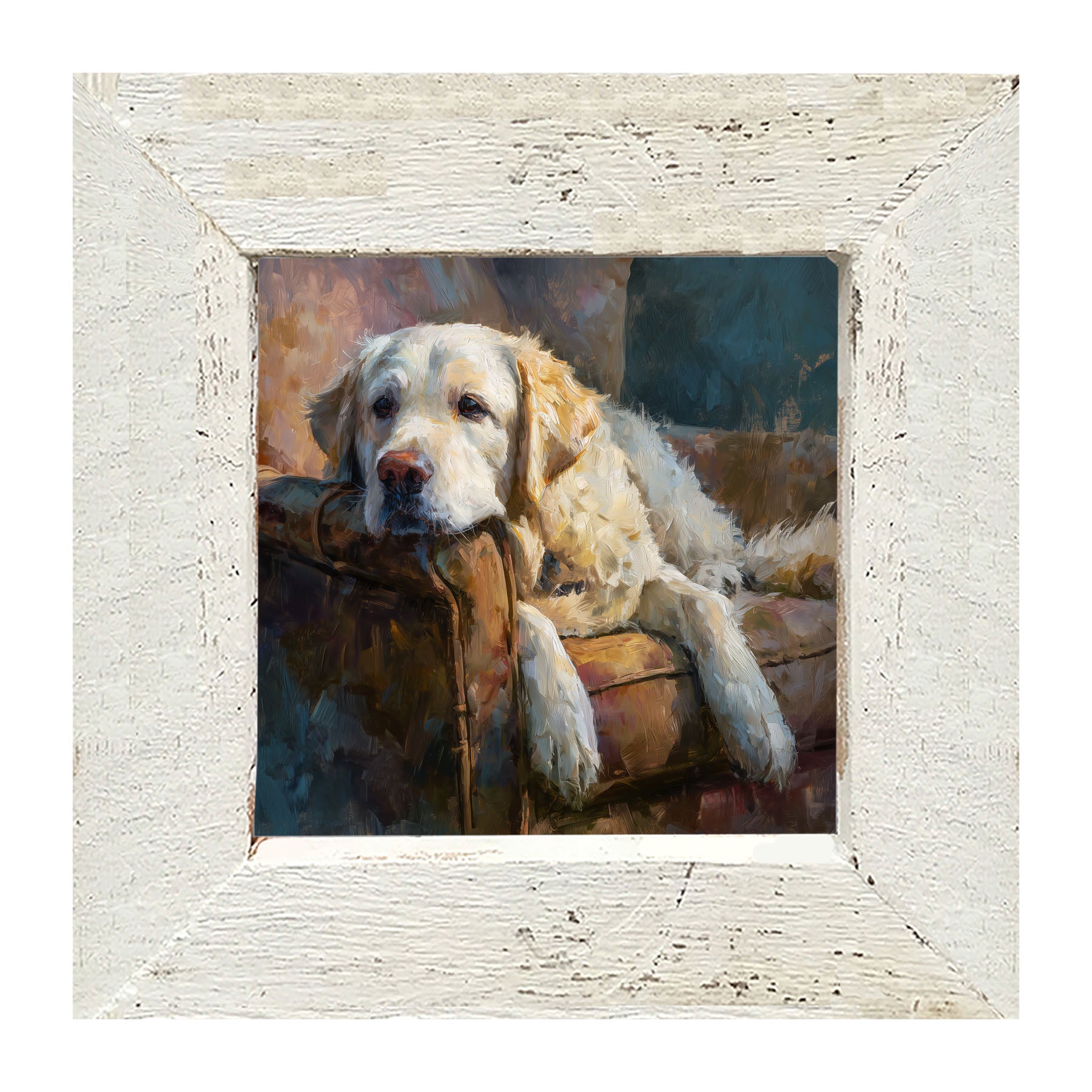 Armchair with Resting Golden Retriever - Framed Art