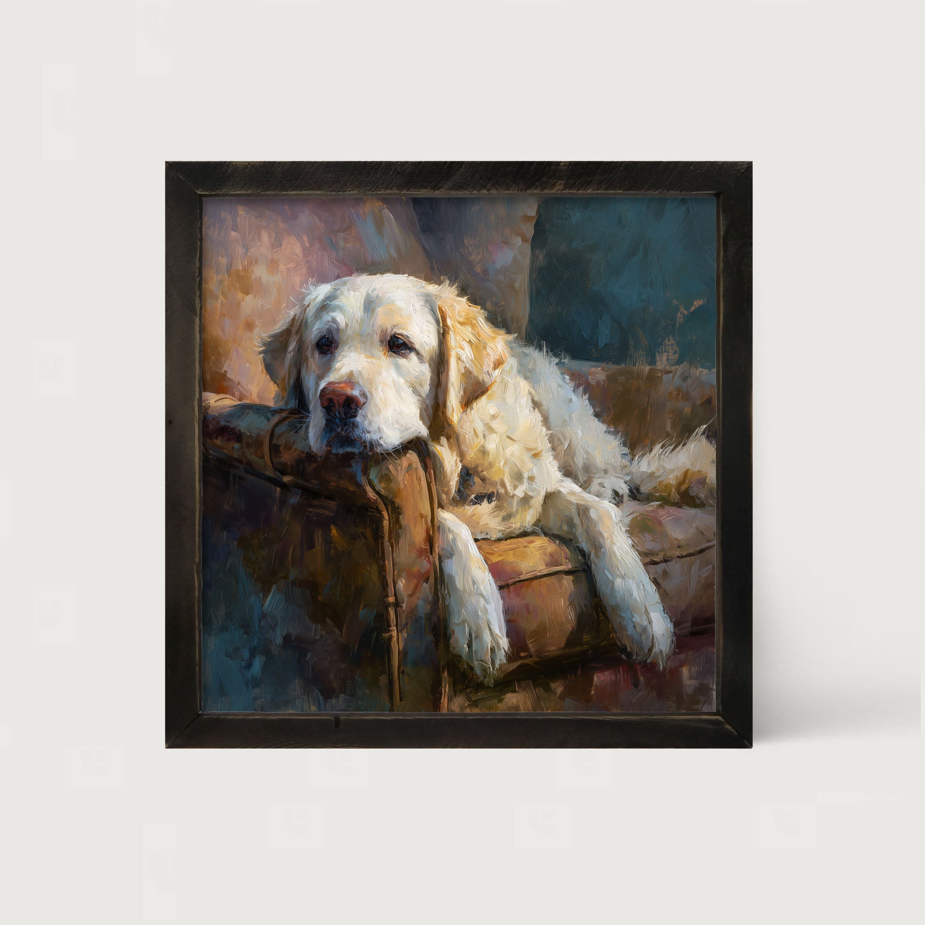 Armchair with Resting Golden Retriever