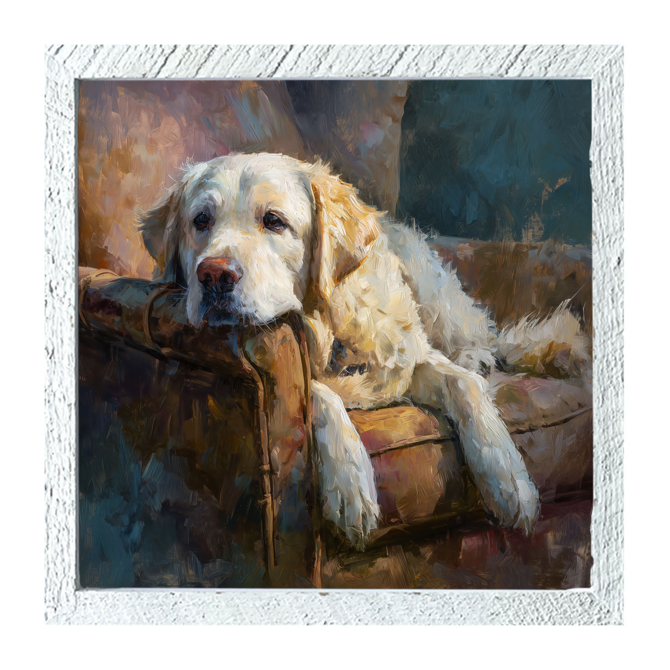 Armchair with Resting Golden Retriever - Framed Art