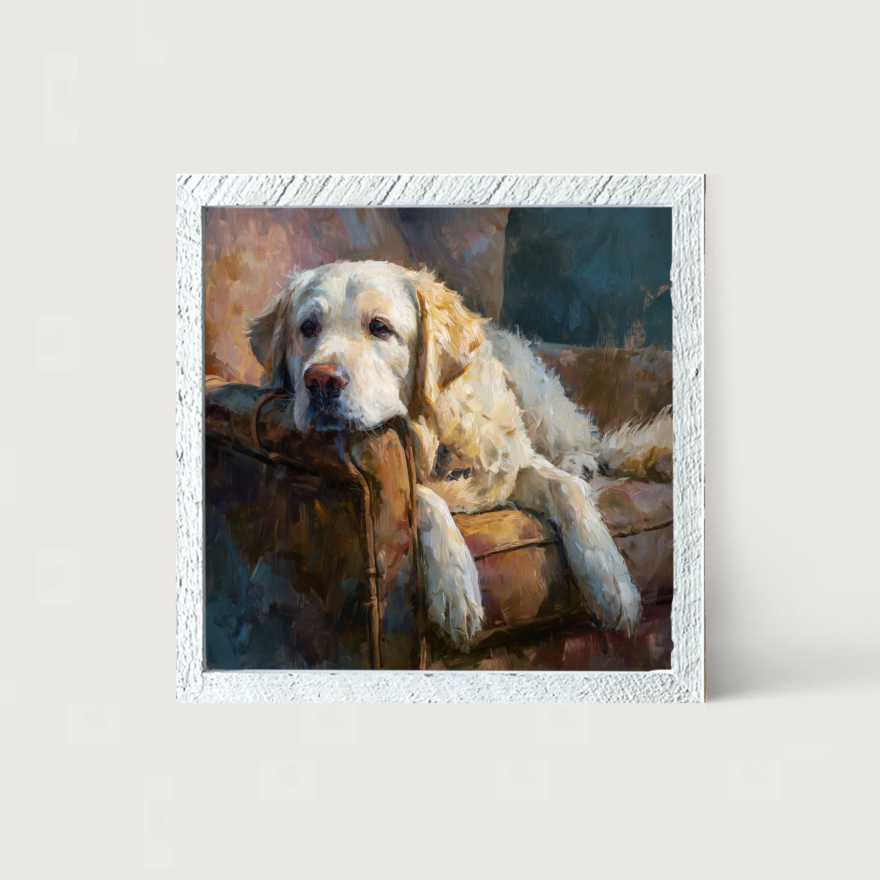 Armchair with Resting Golden Retriever