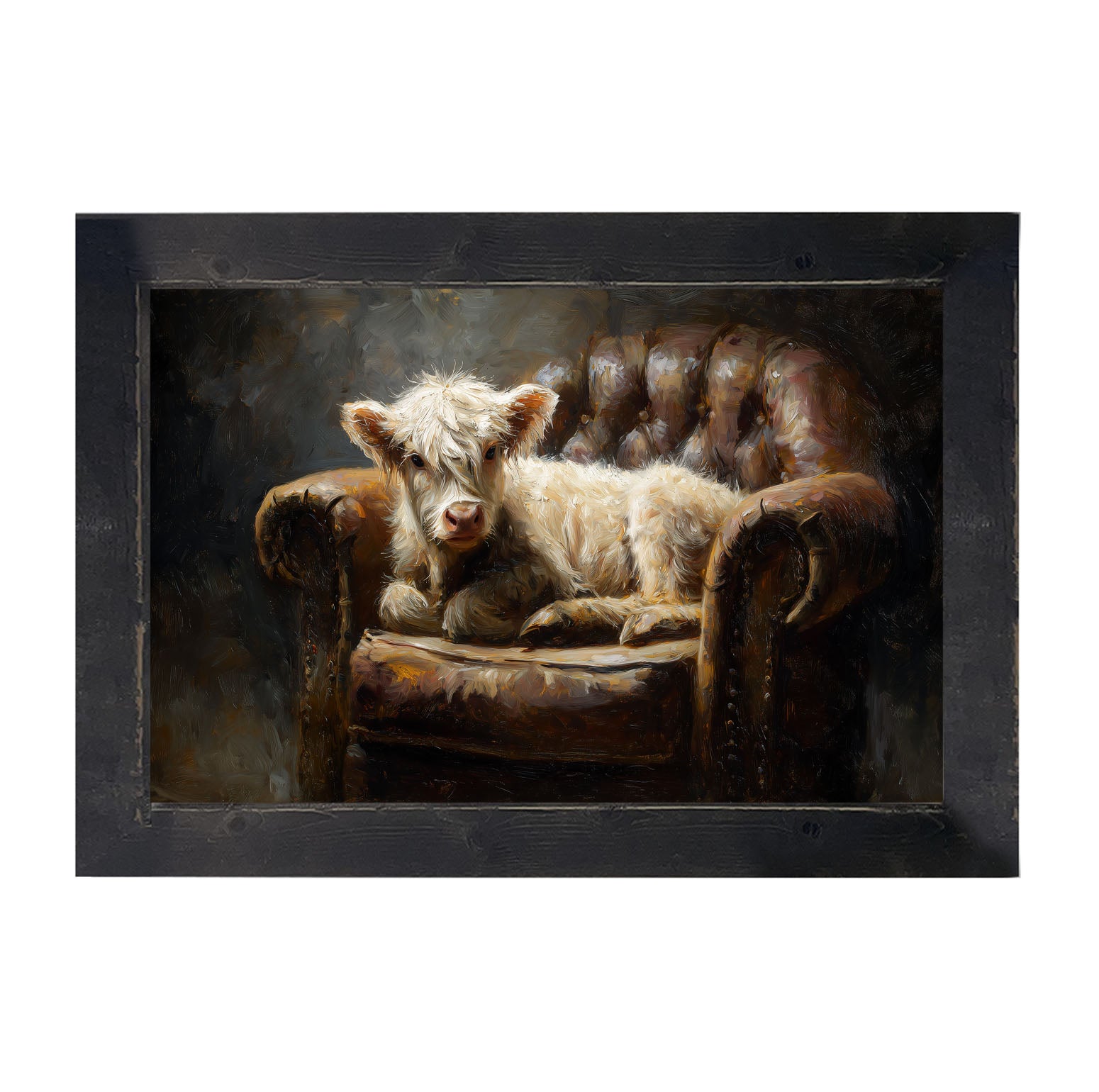 Armchair with White Highland Cow - Framed Art