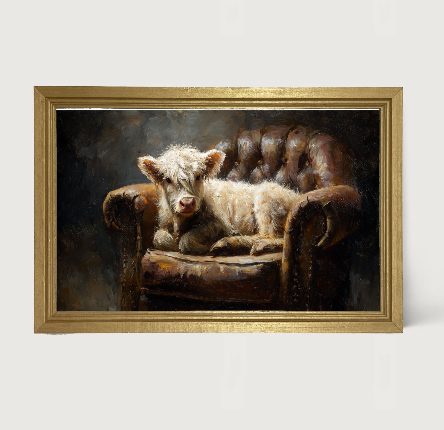 Armchair with White Highland Cow