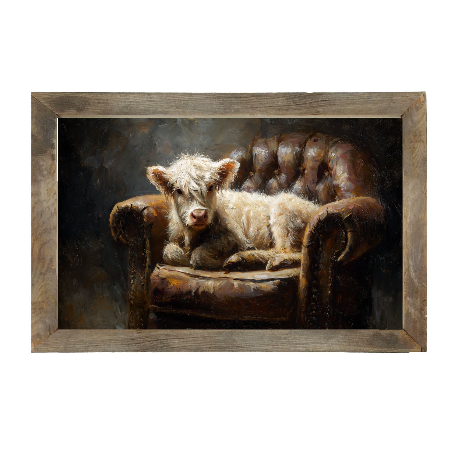 Armchair with White Highland Cow - Framed Art