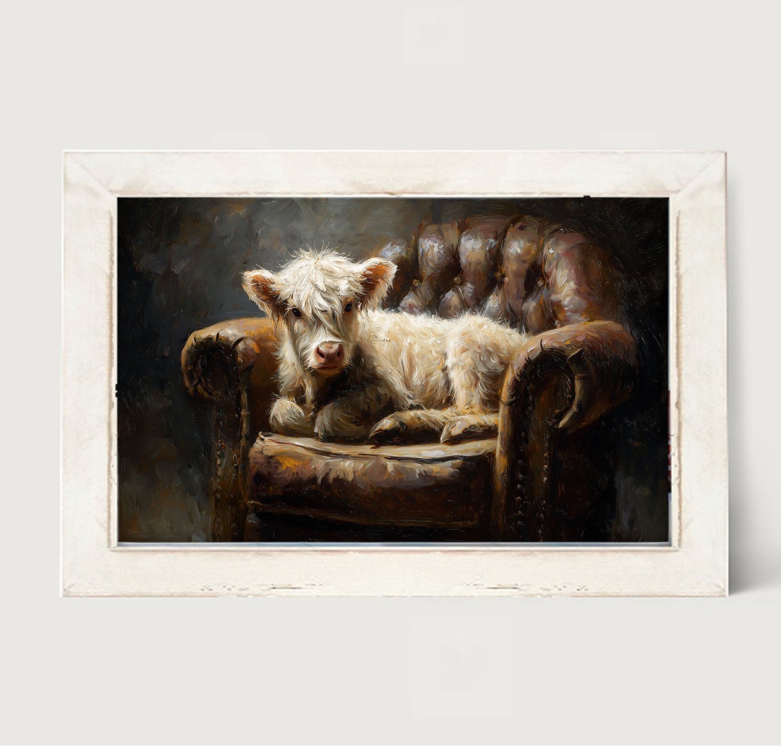 Armchair with White Highland Cow