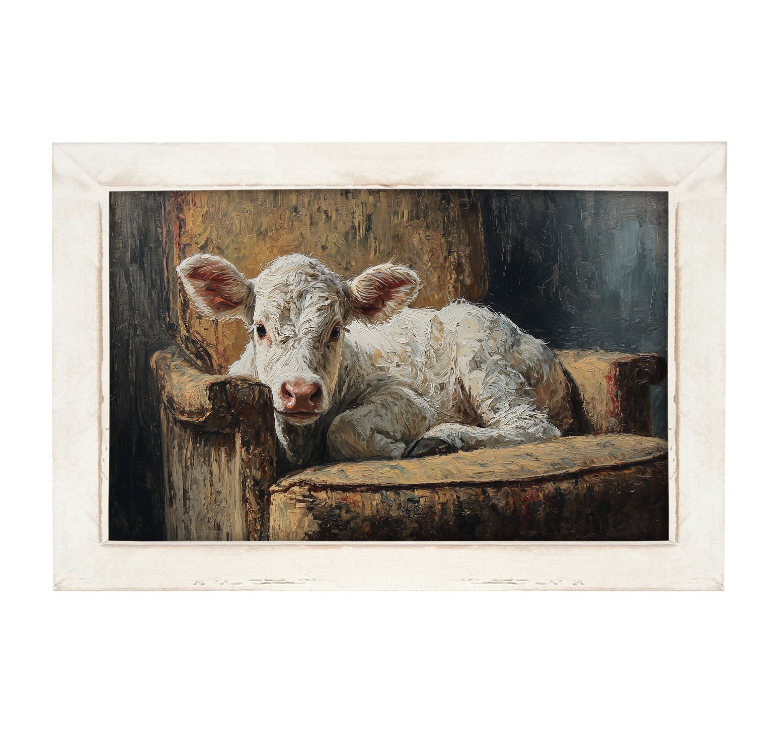 Armchair with White Calf - Framed Art