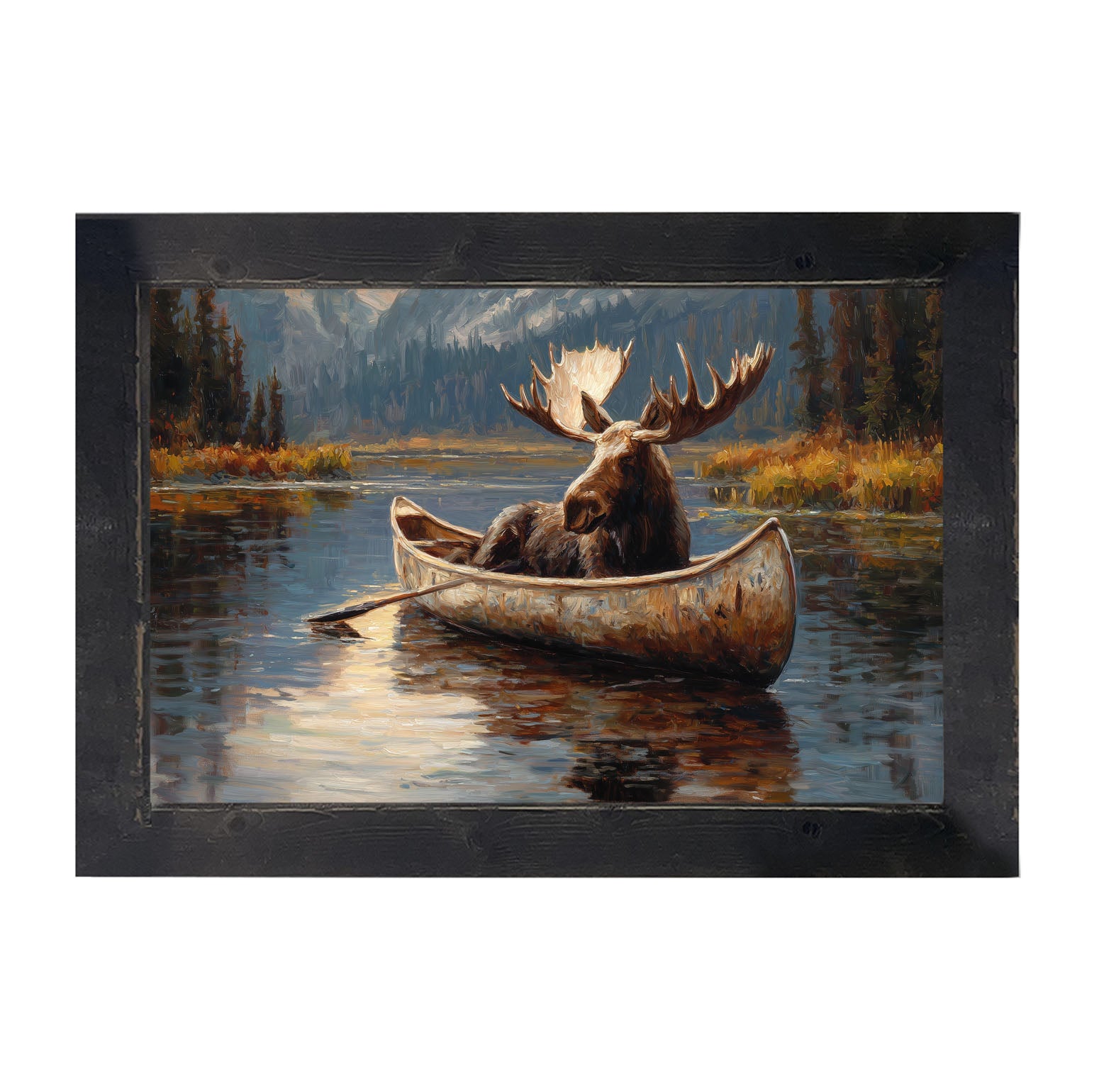Moose in Canoe - Framed Art